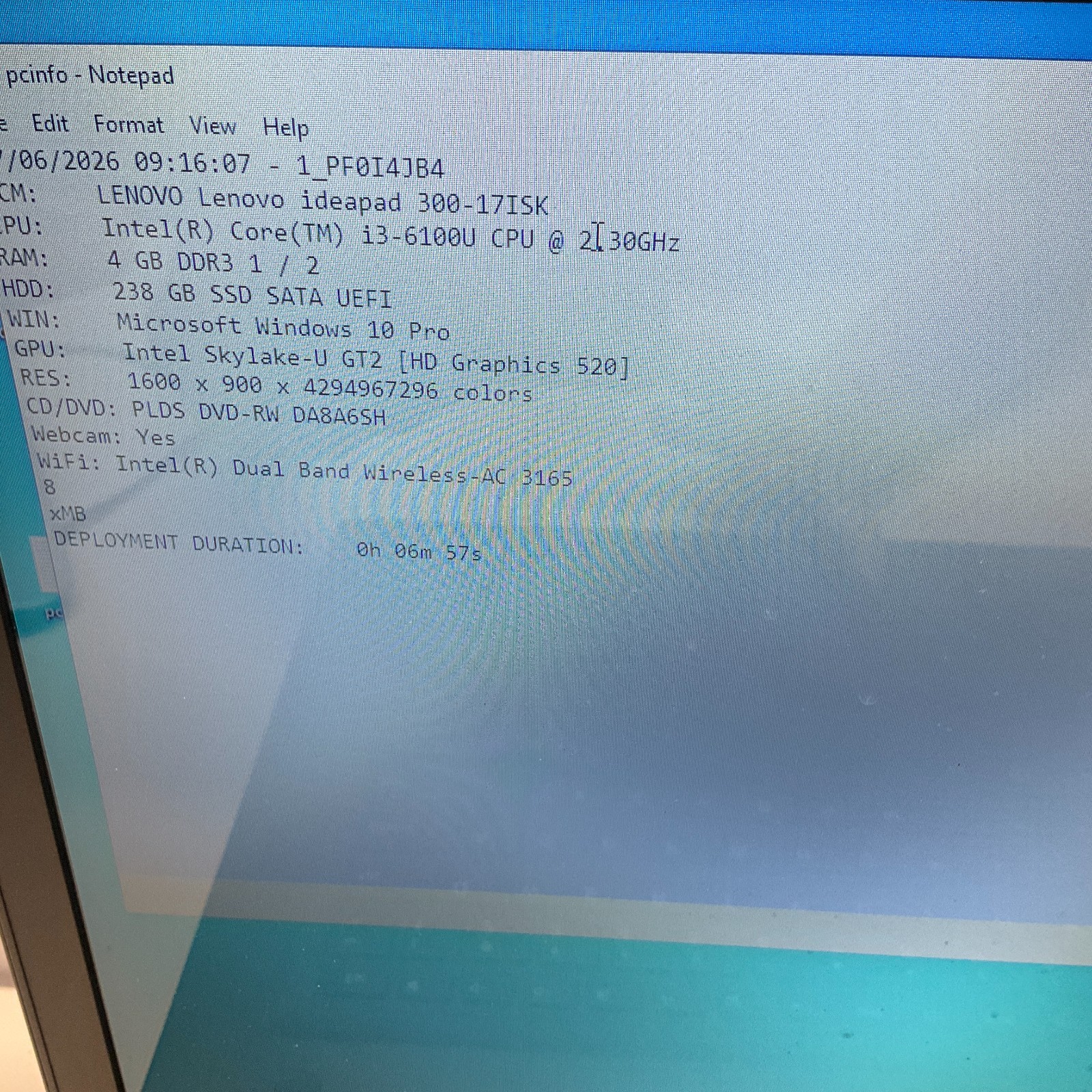 Lenovo IdeaPad 300-17ISK-i3-6100U@2.30GHz 4GB 256GB SSD Windows 10 Pro Laptop