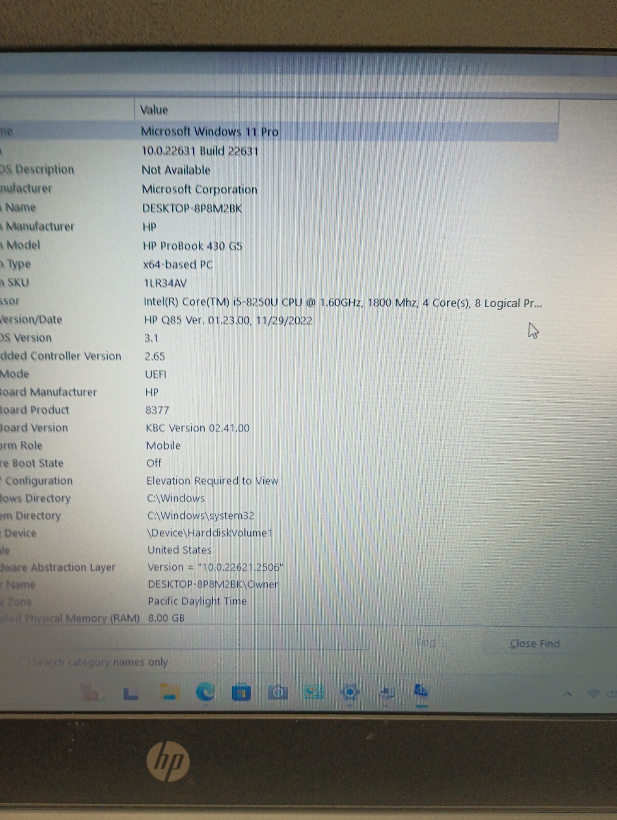 8023 ProBook430 G5 w/charger. i5 8th gen.8GB.256GB SSD.14″.W11.Nice!!