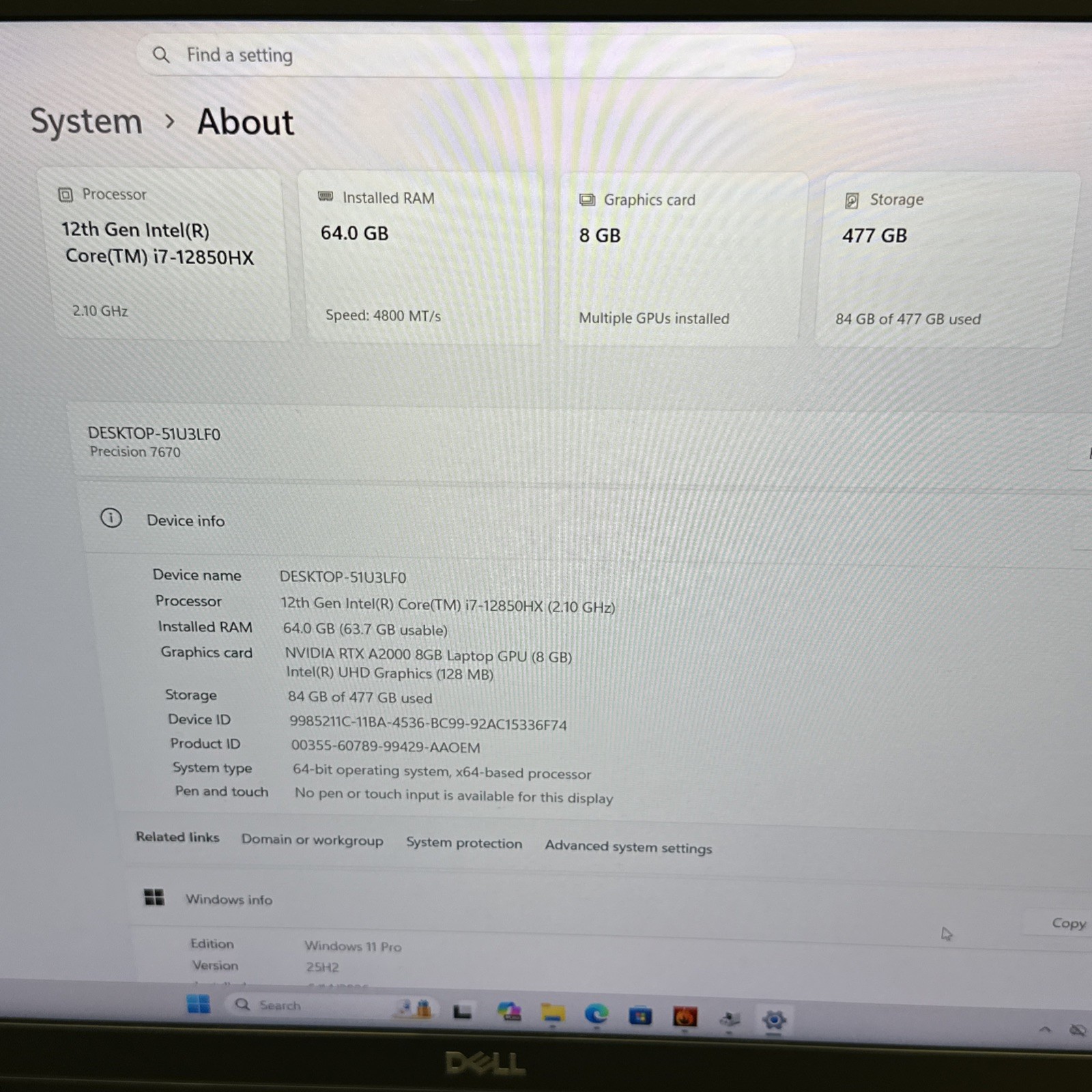 Dell Precision 7670 i7-12850HX 64GB DDR5 CAMM Memory RTX A2000 512GB SSD