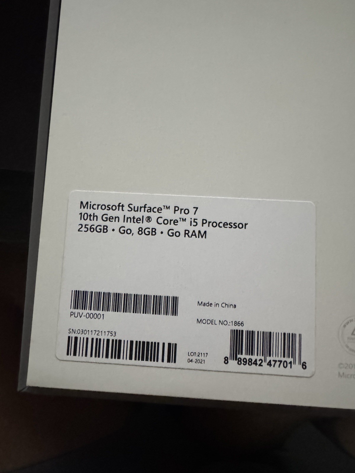 Microsoft Surface Pro 7 10th Gen I5 Processor, 256GB, 8GB RAM