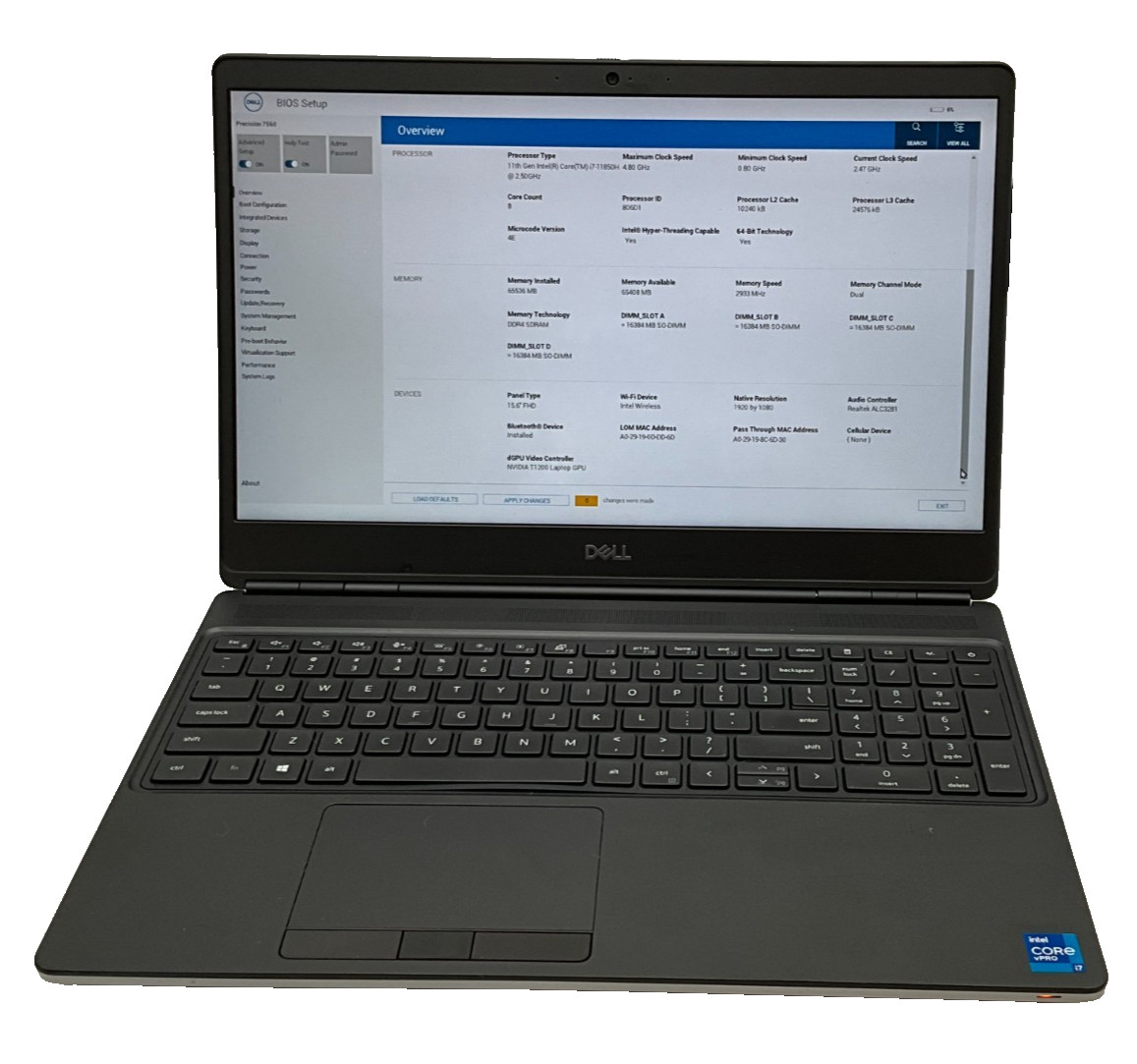DELL Precision 7560 i7-11850H 2.50g 32GB 1TB T1200 15.6″ NO OS LAPTOP 19CR2J3 *C