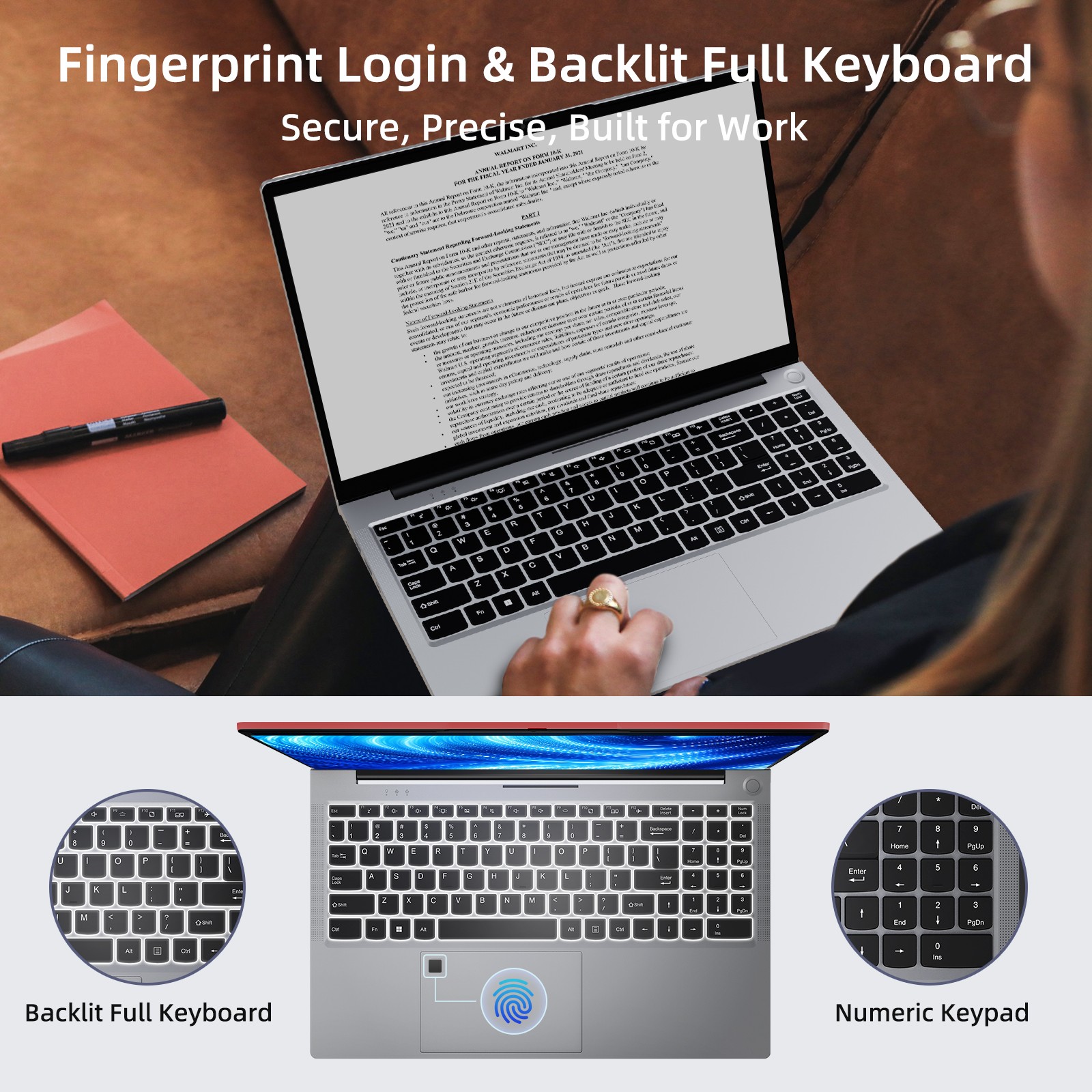 15.6 IPS FHD Laptop Intel Pentium Quad Core N100 Backlit Kb Fingerprint 3.4GHz