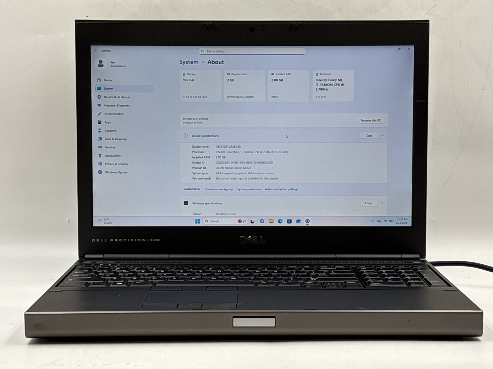 Dell Precision M4700 Laptop i7-3740MQ 2.7GHz 8GB RAM 250GB SSD 750GB HDD W11 Pro