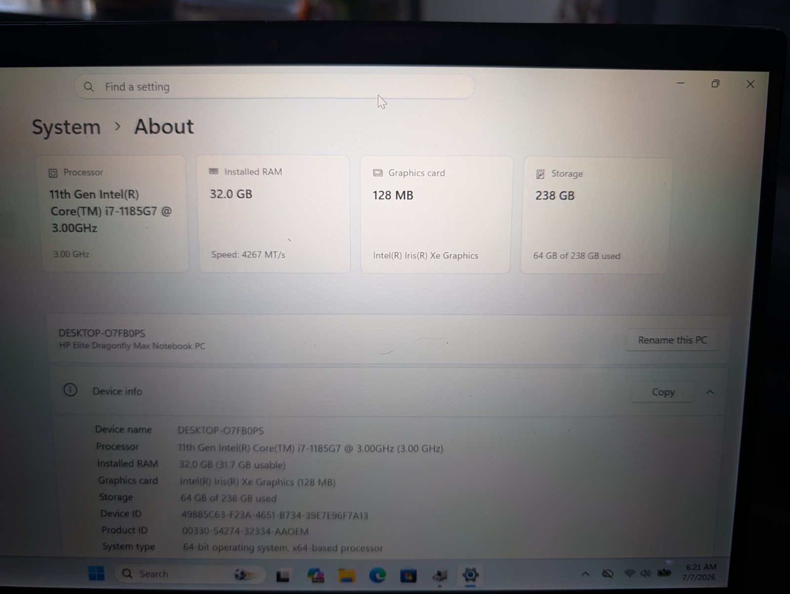 HP Elite Dragonfly Max i7‑1185G7 32GB 256GB SSD 13.3in FHD 5G LTE Win11 Pro