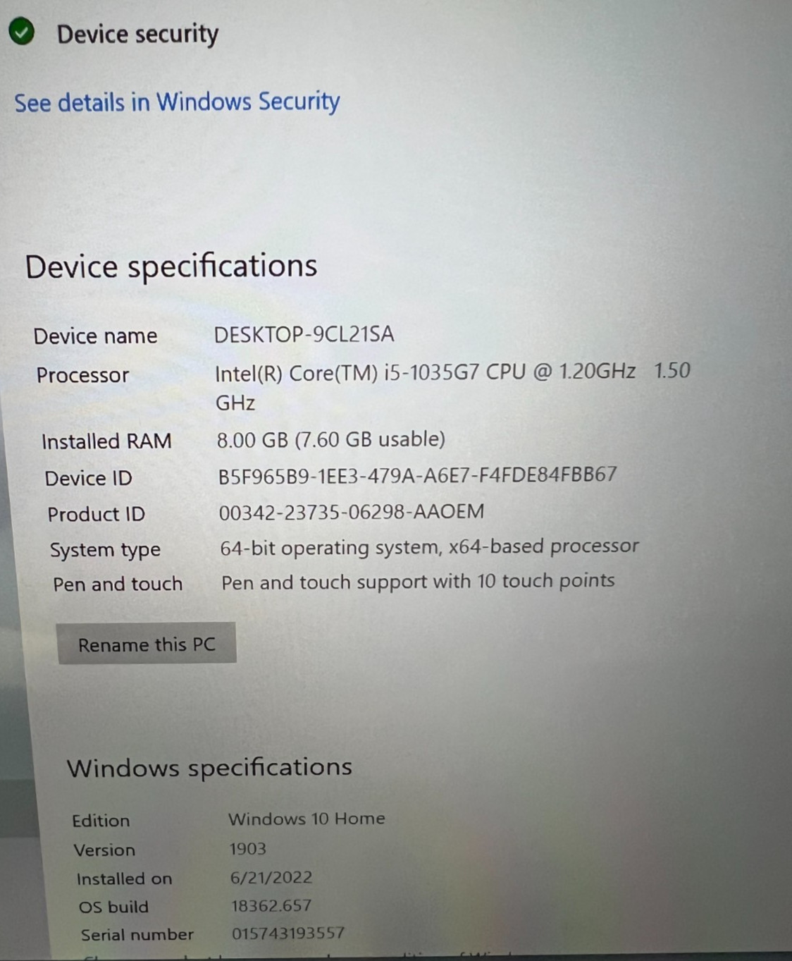 Microsoft Surface Laptop 3 – 13.5″ Touch Intel i5-1035G7 8GB RAM 128GB SSD