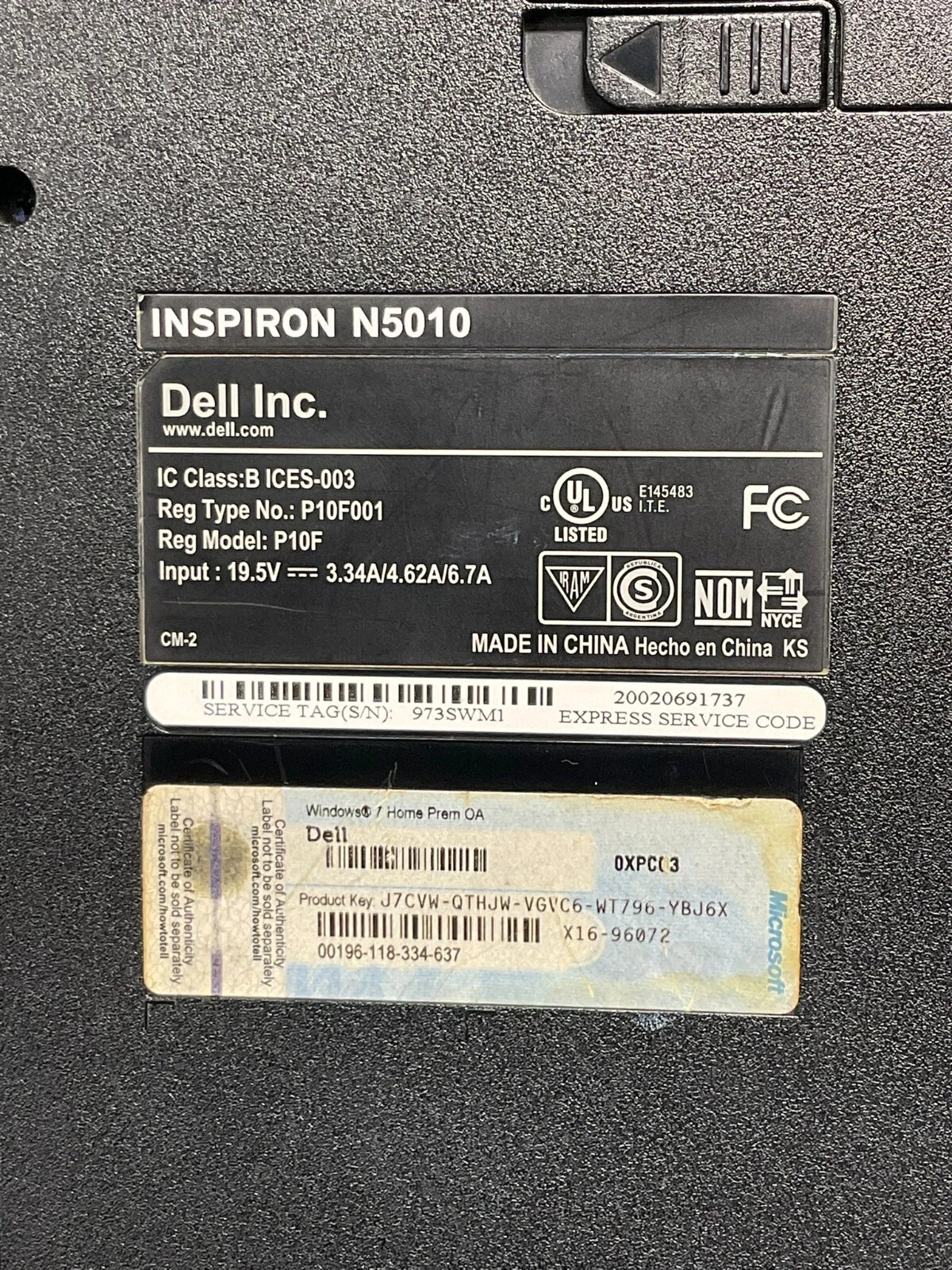 Dell Inspiron N5010 15 inch Laptop Intel Core i3-380M 4GB RAM Memory