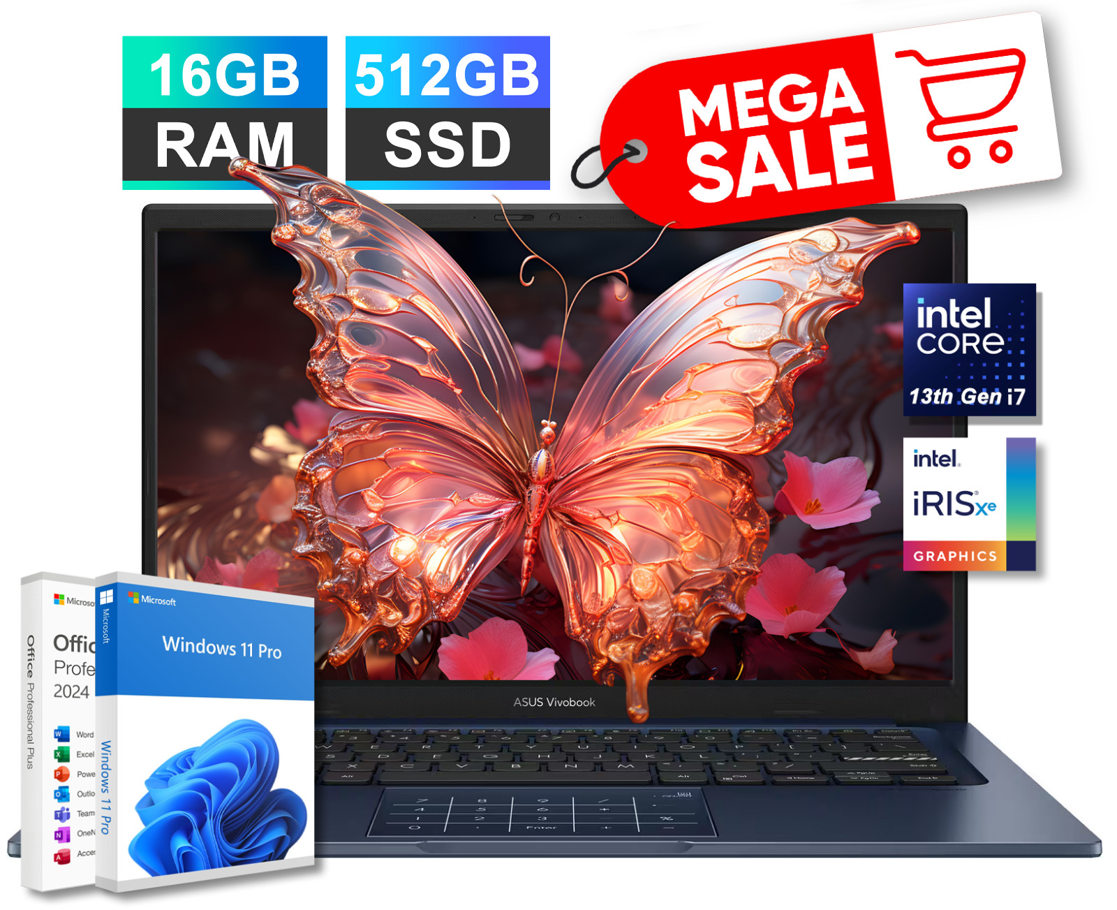 2026 ASUS Vivobook 14″ FHD Laptop 13th Intel i7, 16GB RAM 512GB SSD, Win 11 Pro