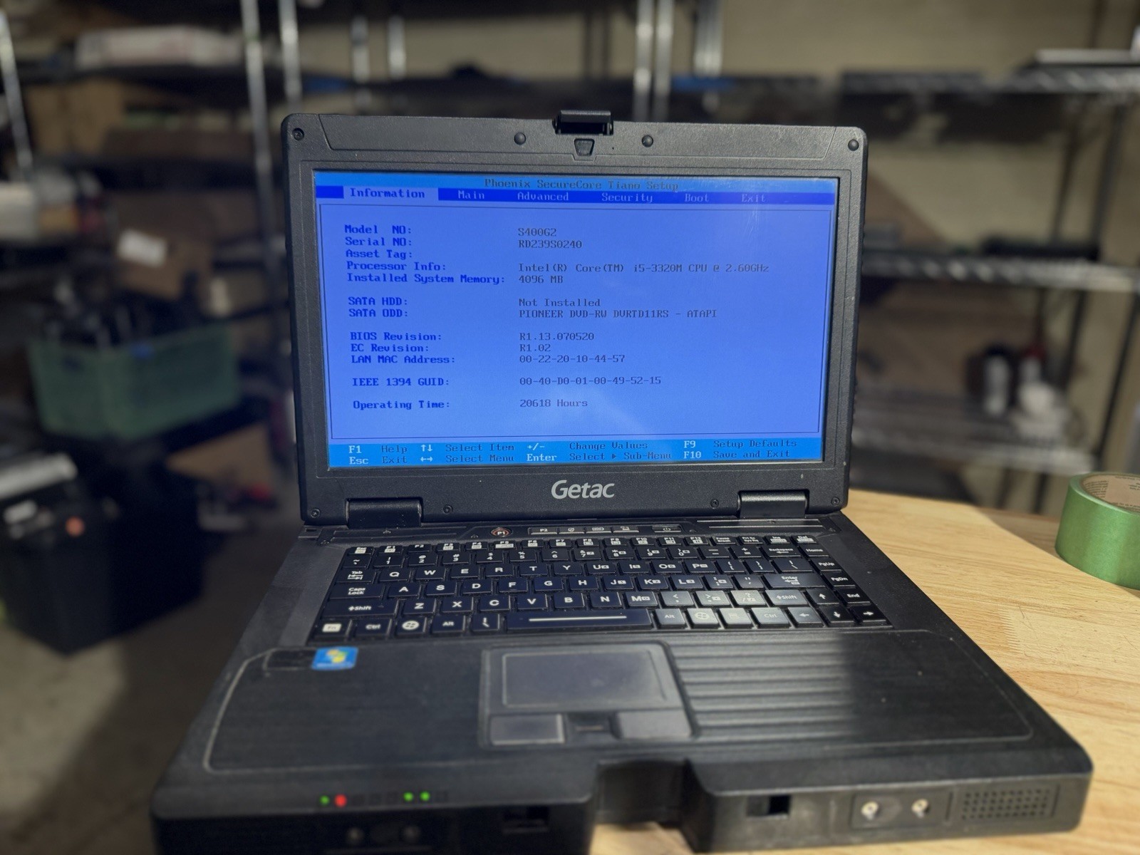 Getac S400 G2 CD/DVD Drive Intel Core i5-3320M No HDD/ Caddy boot To Bios
