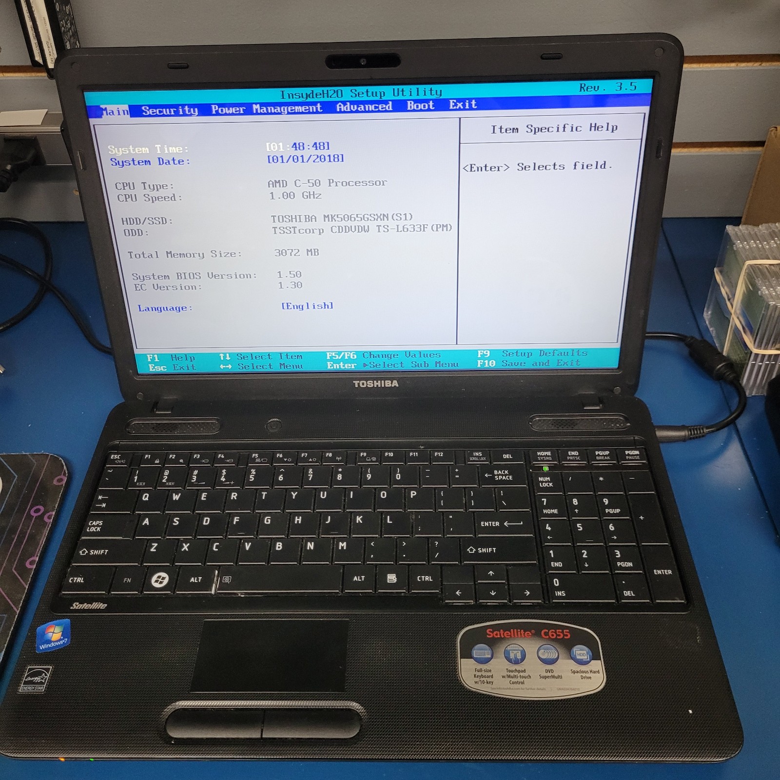 Toshiba Satellite C655D-S5236 15.6″ AMD C-50 @1.00 GHz 3 GB RAM NO HDD