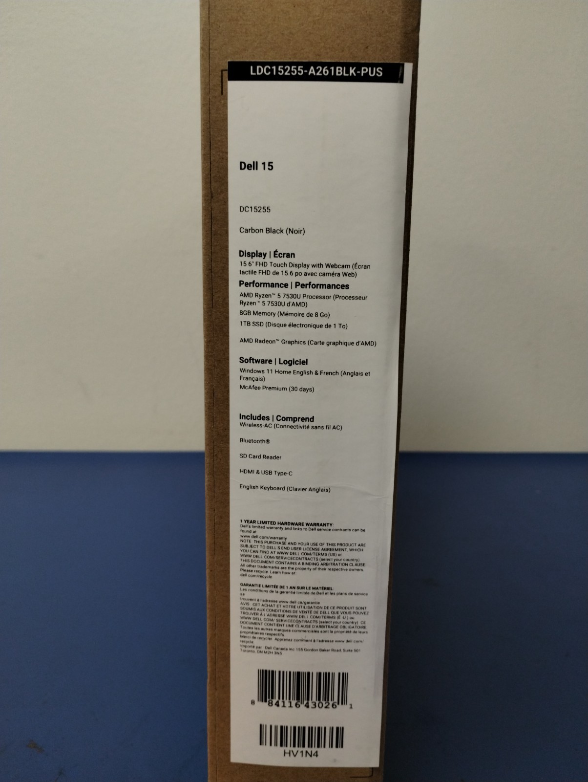 DELL 15 DC15255 HV1N4, AMD Ryzen 5 7530U, 2.00 GHz, 8 GB RAM, 1 TB NVMe SSD