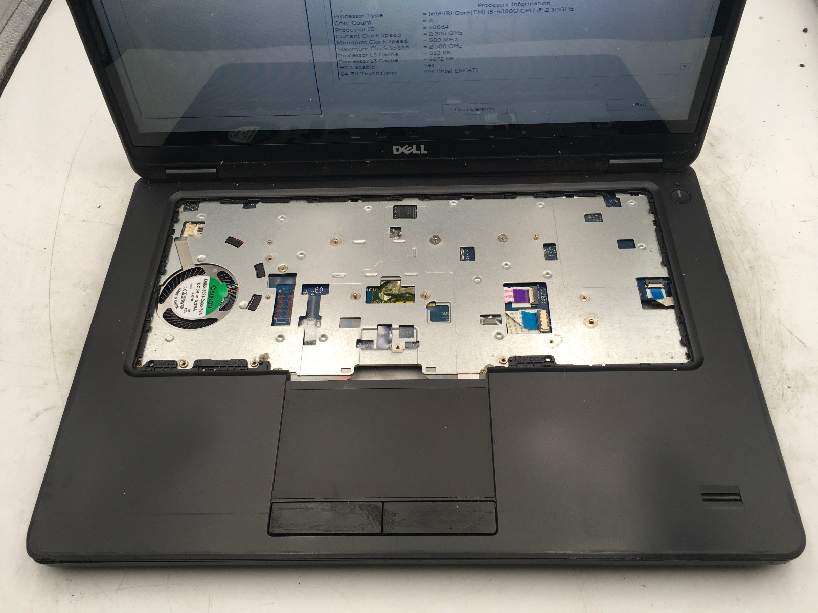 DELL LATITUDE E7450 – BOOTS TO BIOS/BAD LCD – INTEL I5 5300U – NO RAM – READ -BB