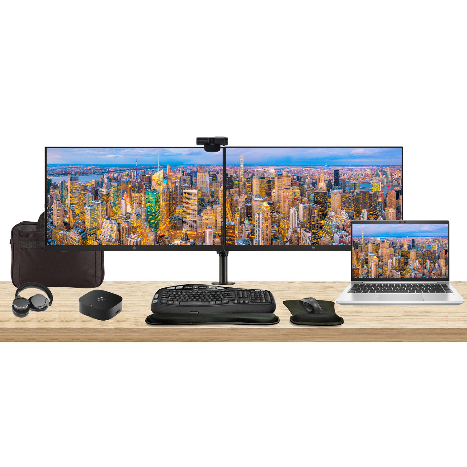HP EliteBook 645 G10 14″, 16GB RAM Notebook with 2 x EliteDisplay 27″ Monitors