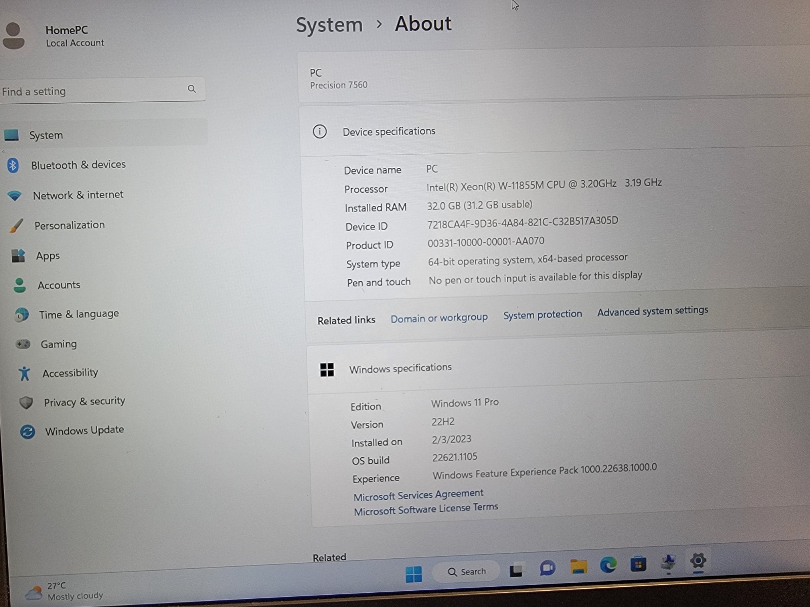 Dell Precision 7560 XEON W-11855M 3.20GHz 32GB Ram NVIDIA T1200 1TB Win11 Pro