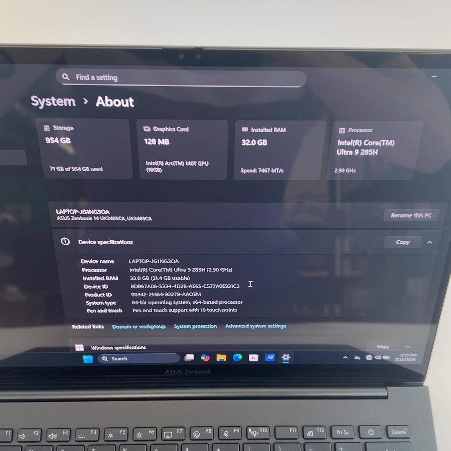 Asus Zenbook 14 UX3405C 14″ Core Ultra 9 285H 2.9GHz 32GB RAM 1TB SSD