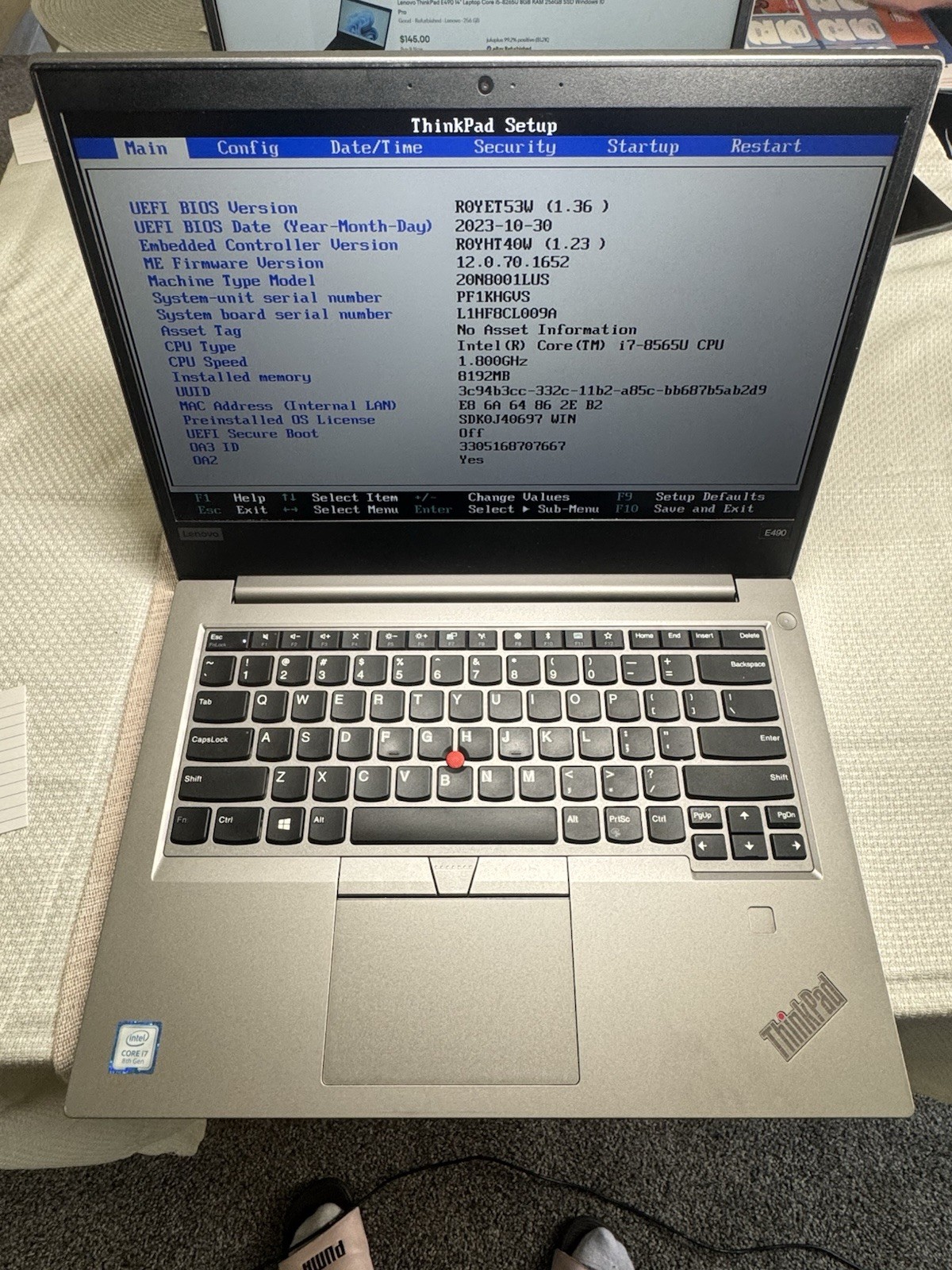 Lenovo ThinkPad E490 – i7-8565U @ 1.80 GHz 8GB 256GB SSD Windows 10