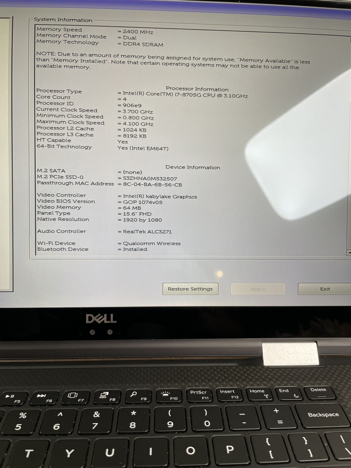 DELL XPS 15 9575 i7-8705G 3.1GHz 16GB RAM 512GB NVMe Radeon Vega Touch 2-in-1