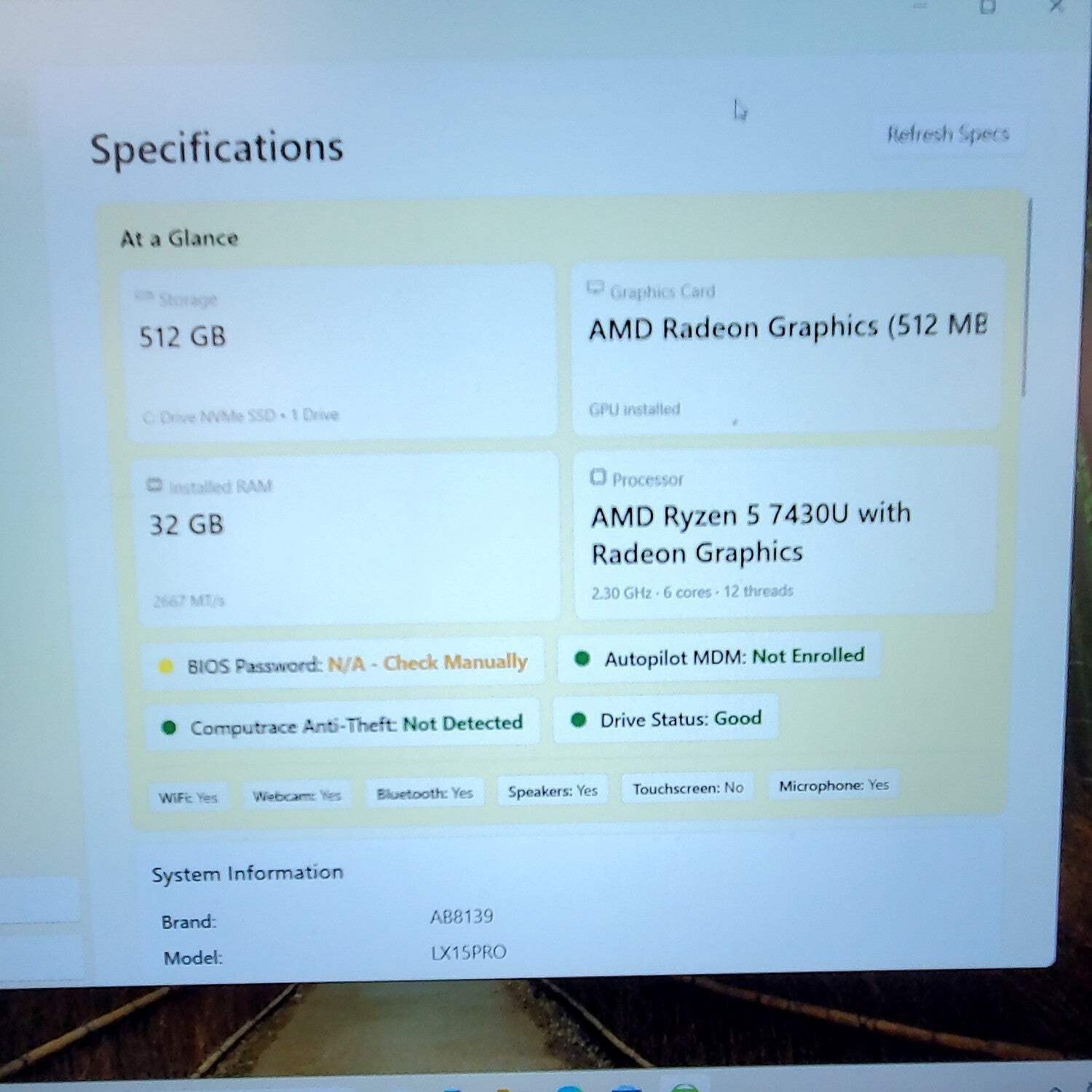 Acemagic LX15PRO LX15PRO 15.6″ Ryzen 5 7430U 2.3GHz 32GB RAM 512GB SSD