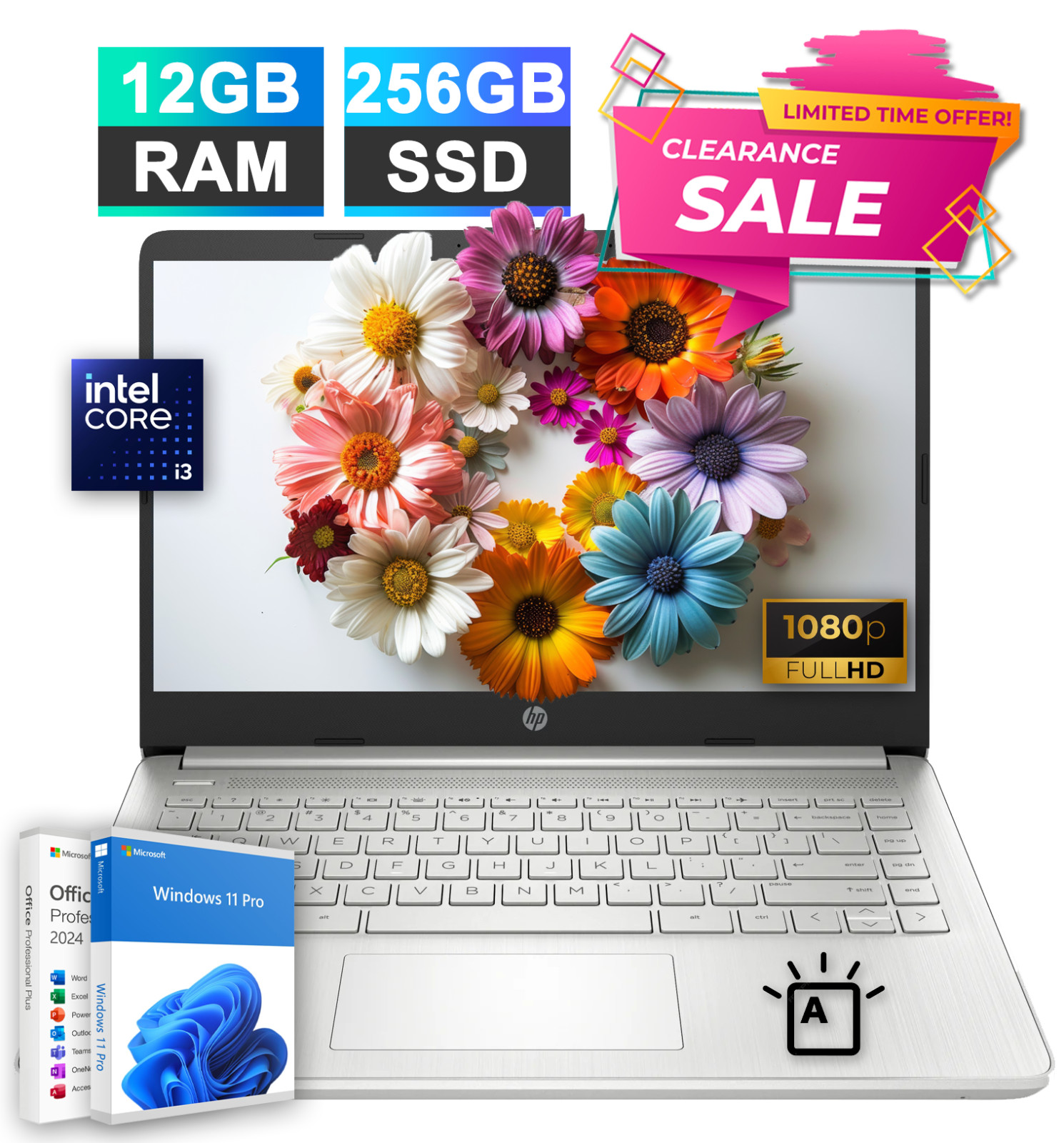 HP Laptop Notebook 14″ Intel i3 Up to 3.4 GHz, 12GB RAM 256GB SSD Office Backlit