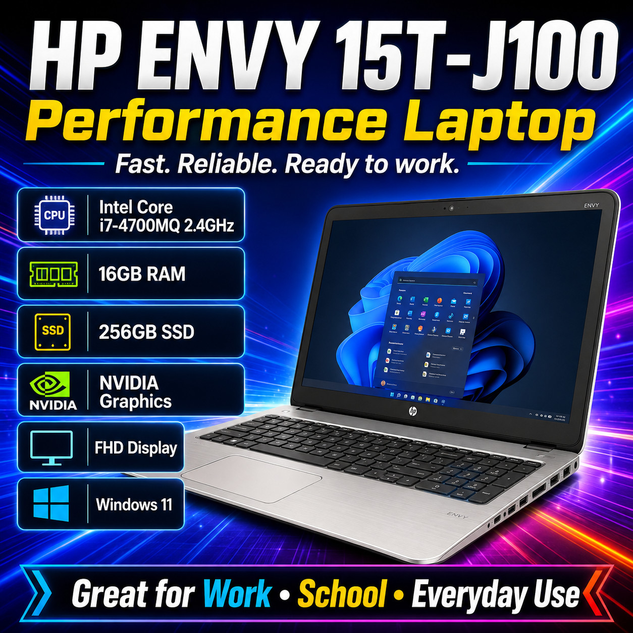 🍀 NEW DEMO! HP ENVY 15T-J100 i7-4700MQ 2.4 16GB 256GB SSD nVIDIA FHD Win 11
