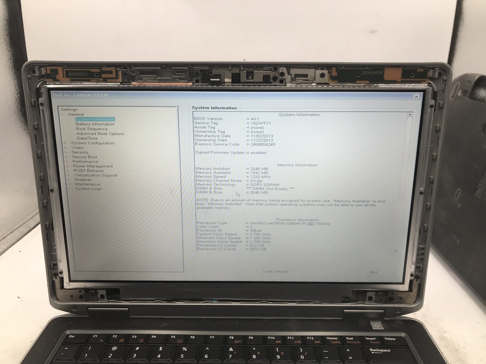 DELL LATITUDE E6330 – BOOTS TO BIOS – INTEL I5 3340M – NO RAM – READ DESCRIP -BB