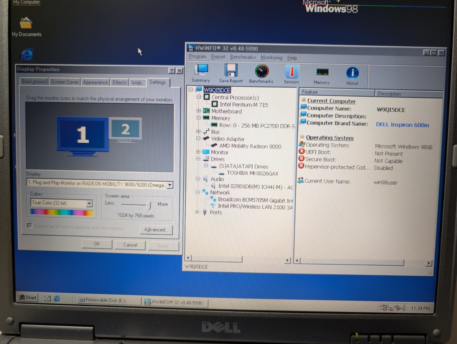 Dell Inspiron 600m | Pentium M 256MB RAM 80GB HDD | AMD Windows 98 SE DVD