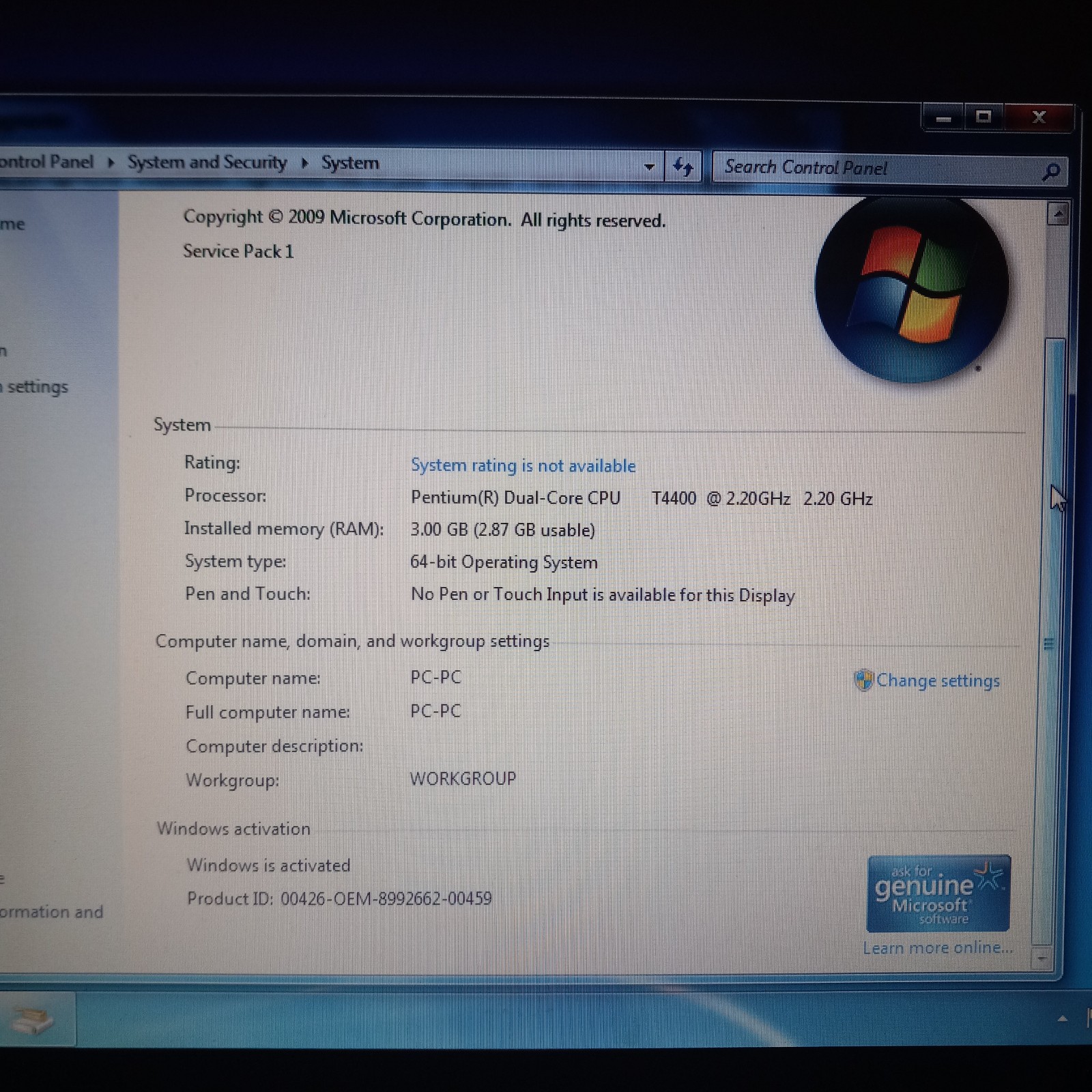 Toshiba Satellite L505-ES5018 Pentium Dual Core T4400 2.20GHz Laptop