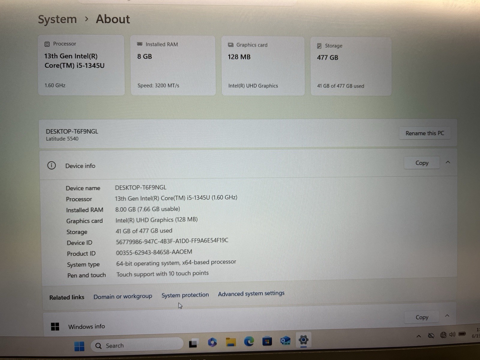 DELL LATITUDE 5540 I5-1345U 15.6″ 8-32GB RAM(config) 512GB NVMe Win11 Pro Touch