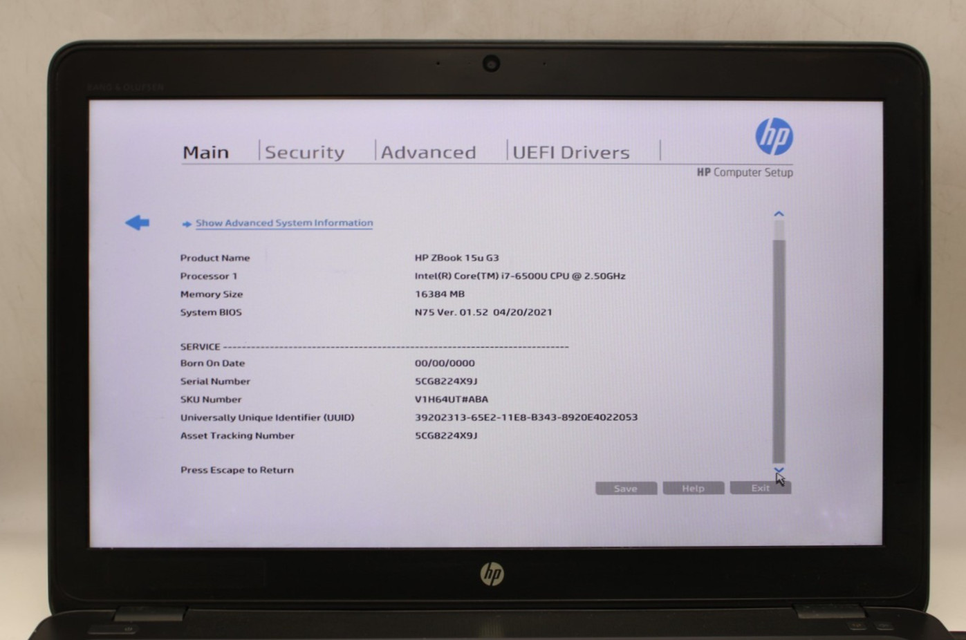 HP ZBook 15u G3-i7-6500U@2.5GHz-16GB DDR4 RAM-240GB SATA-NO OS/BAT*USED/TESTED*