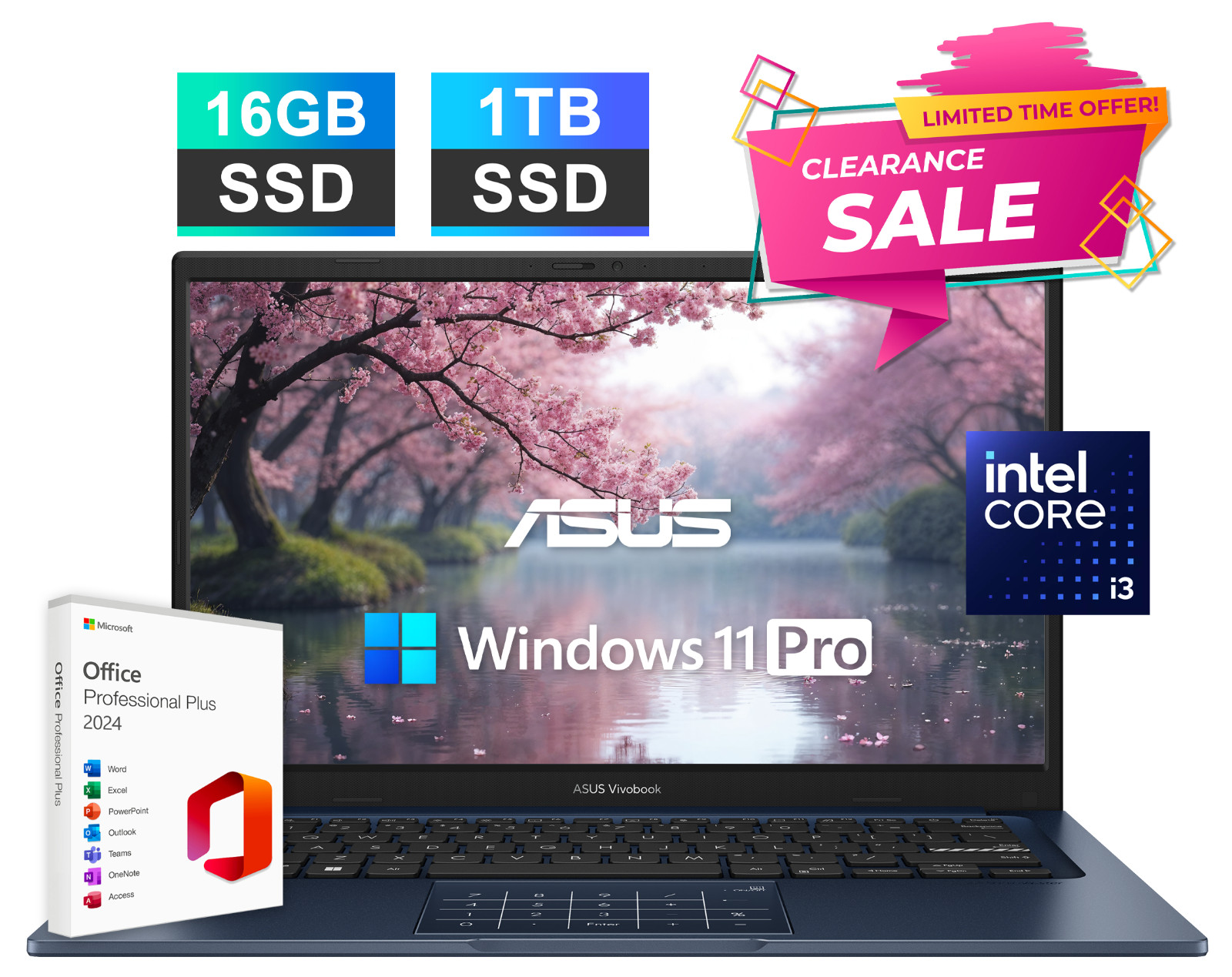 2026 ASUS Vivobook 14″ FHD Laptop 13th Intel i3, 16GB RAM 1TB SSD Windows 11 Pro