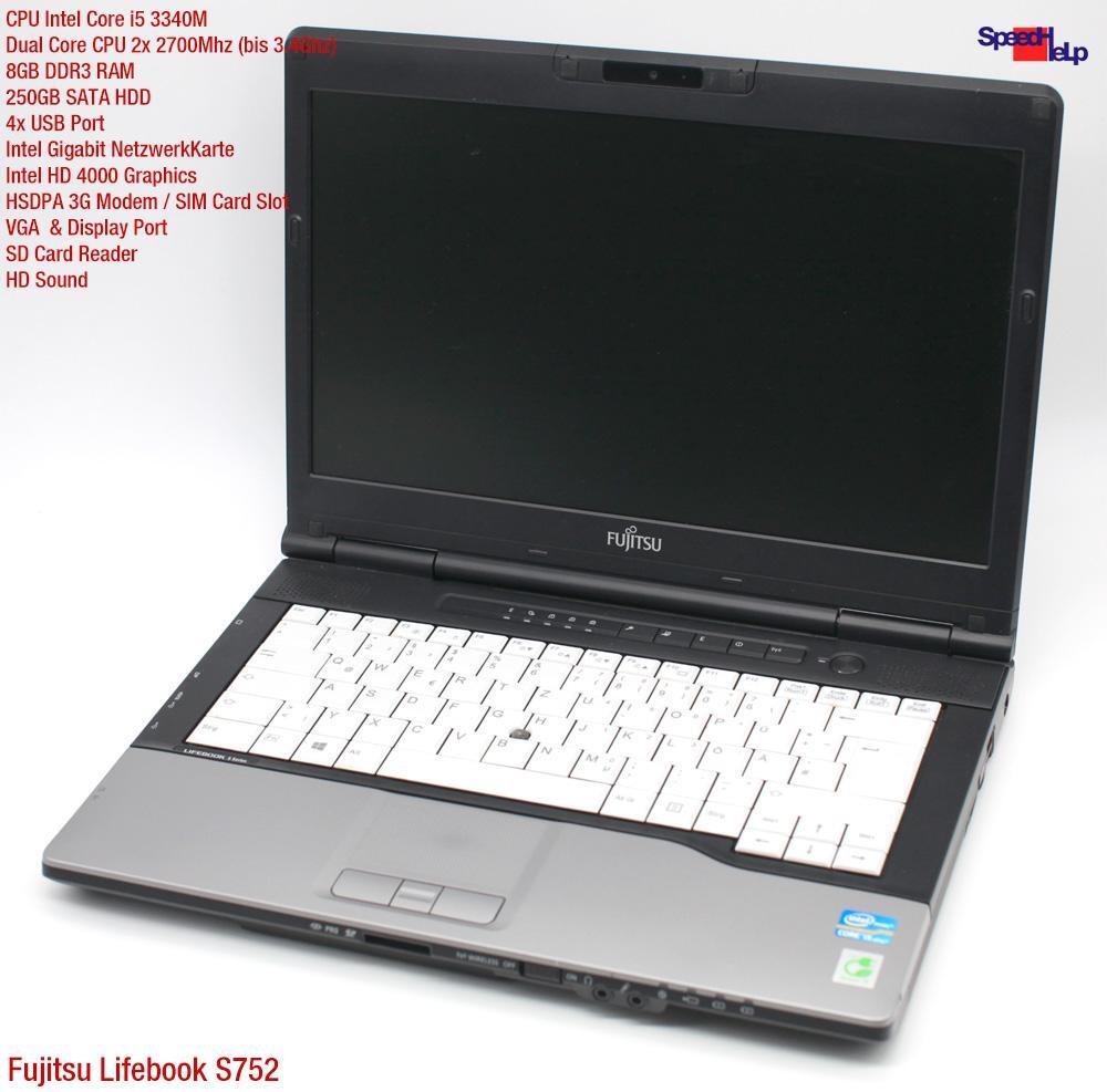 Fujitsu Lifebook S752 14″ HD Intel Core I5 3340M 250GB HDD 8GB Windows 7 Pro 64