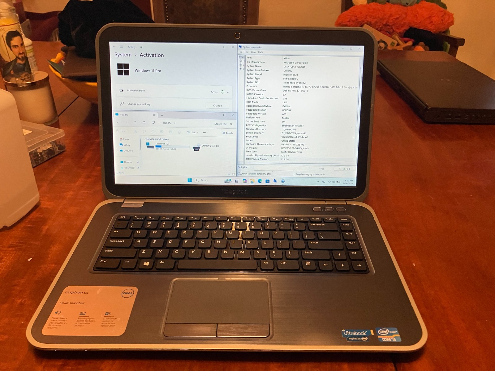 Dell Inspiron 15R 5523 15.6″ Laptop i5 1.8GHz 12GB RAM 240GB SSD Win 11 Pro Wifi