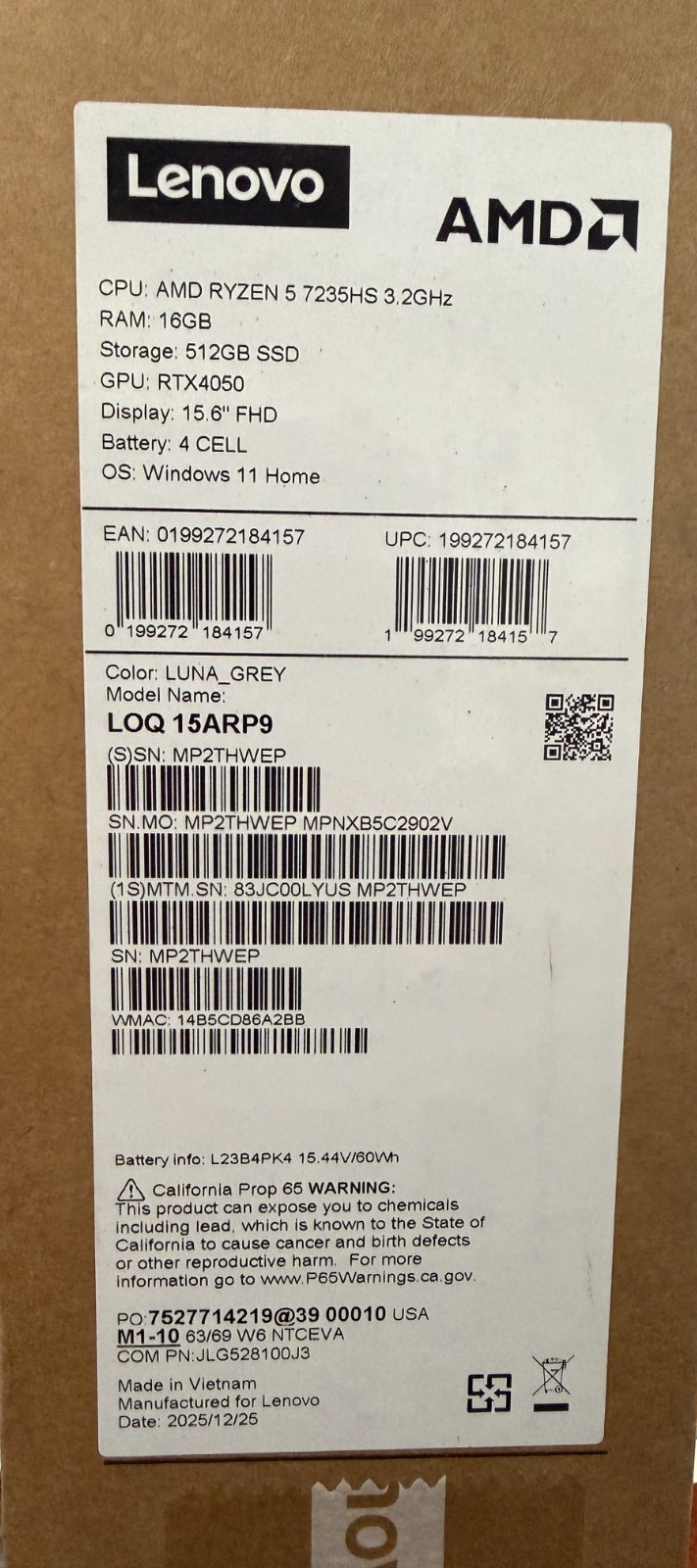 Lenovo ThinkBook 15.6″ AMD Ryzen 5 7235HS 16GB 512GB Luna Grey