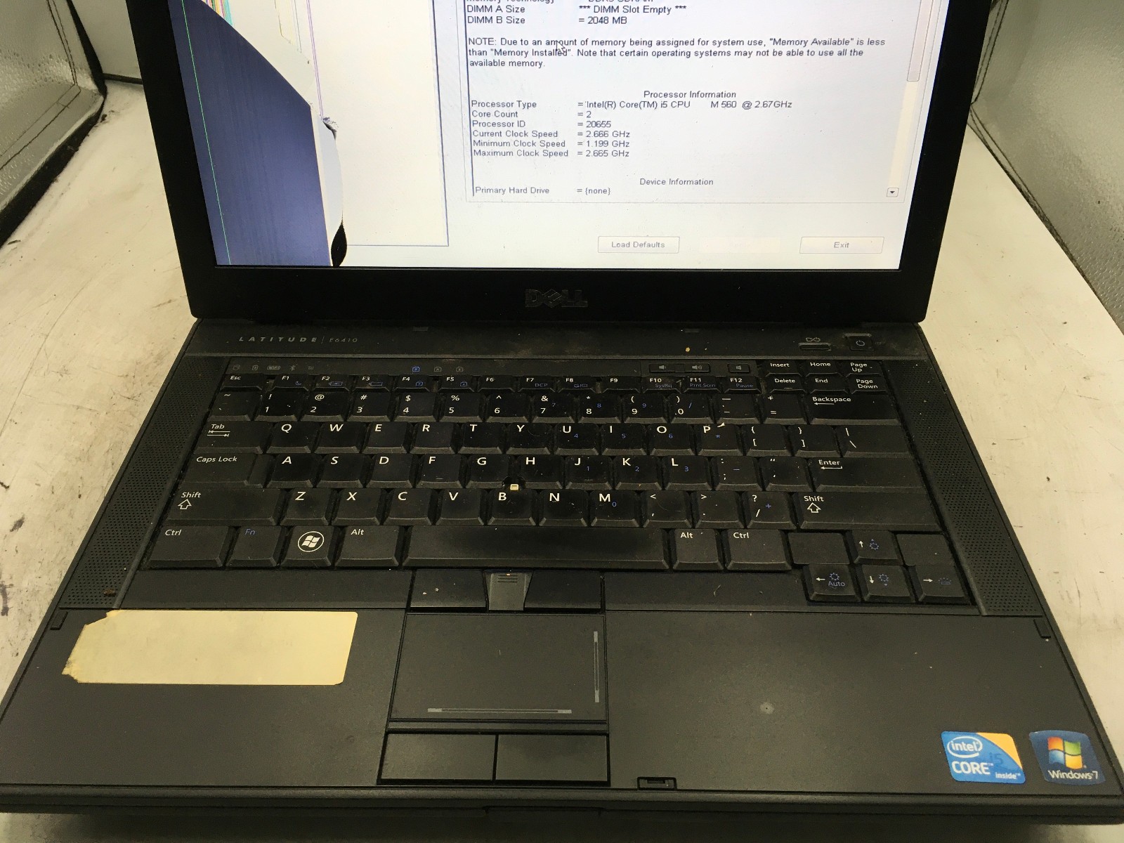 DELL LATITUDE E6410 – BOOTS TO BIOS/BAD LCD – INTEL I5 M560 – NO RAM – 14″ – BB