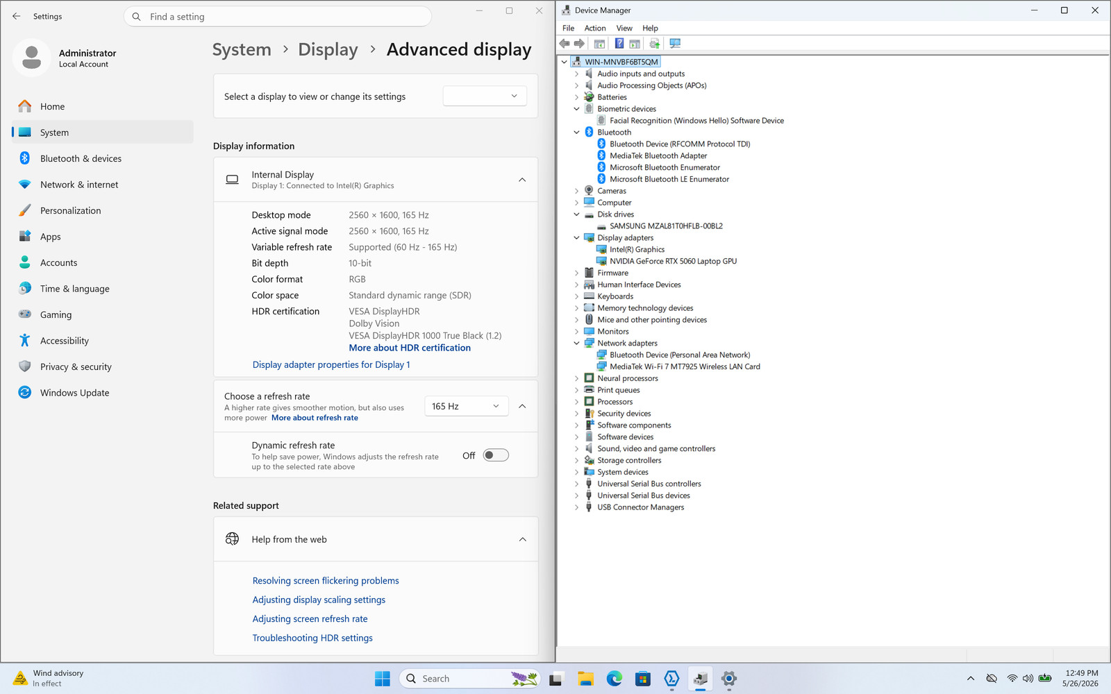 Lenovo Legion 7 16IAX10 16″ 2.5K OLED Ultra 7 255HX RTX 5060 32GB 1TB SSD W11