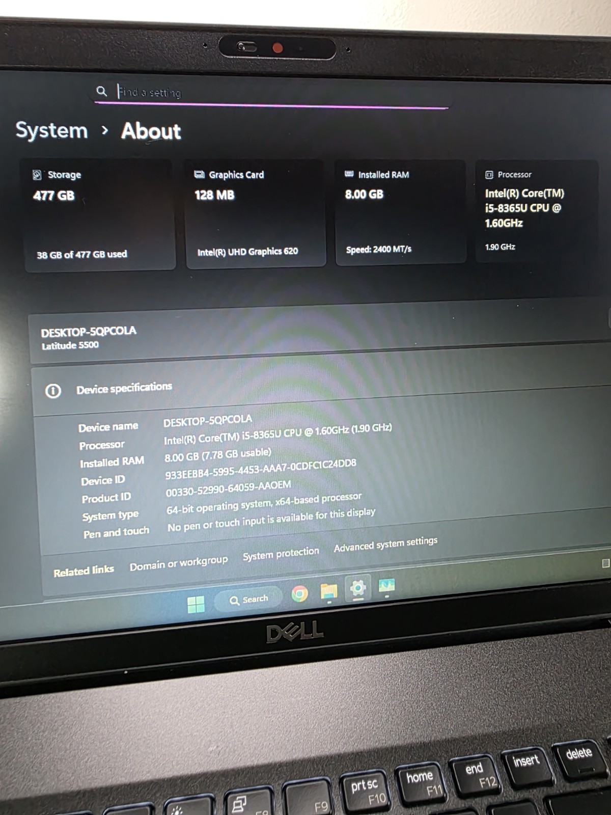 Dell Latitude 5500 Laptop i5-8365U 1.60GHz 8GB RAM 512GB SSD Windows 11 Pro