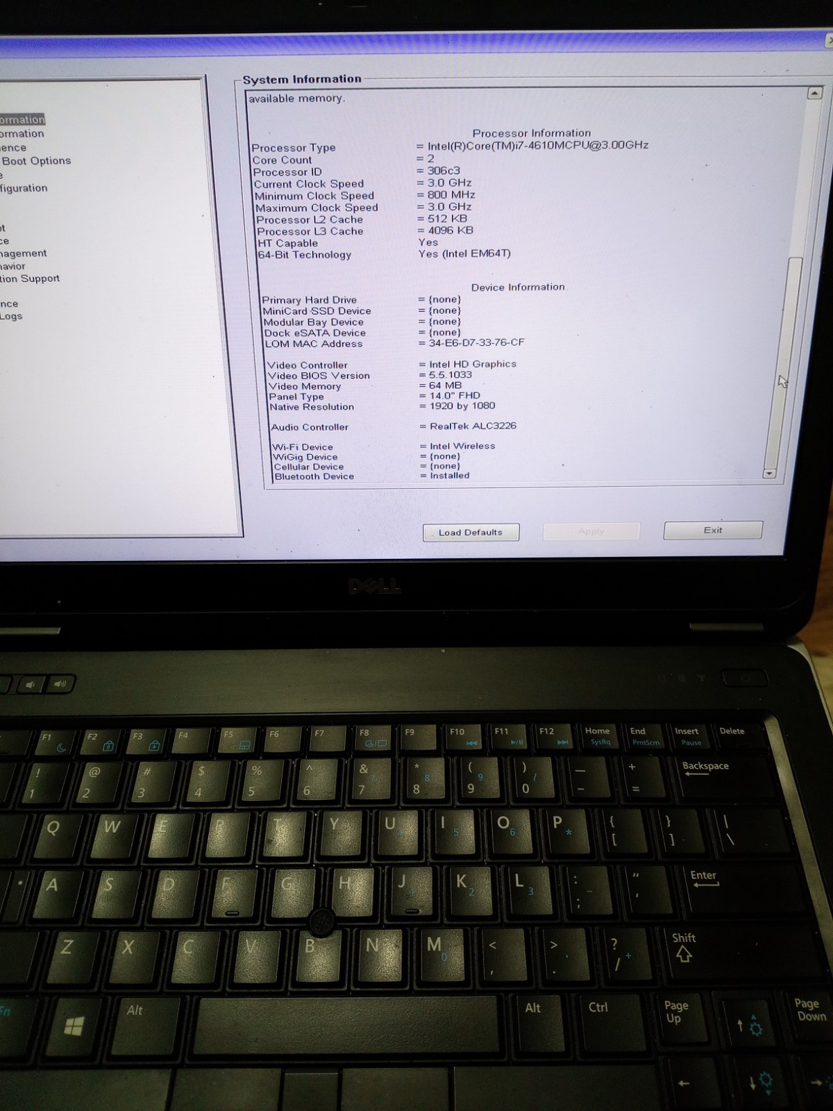 Dell Latitude E6440 Intel Core i7-4600M 4gb Ram No Battery/Hd/Charger
