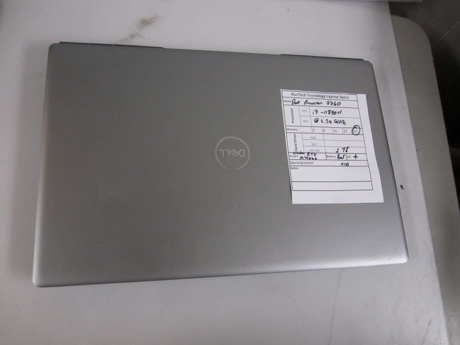 DELL PRECISION 7760 I7-11850H 2.50GHZ 1TB 64GB NVIDIA RTX A4000 BAD BTRY + AC