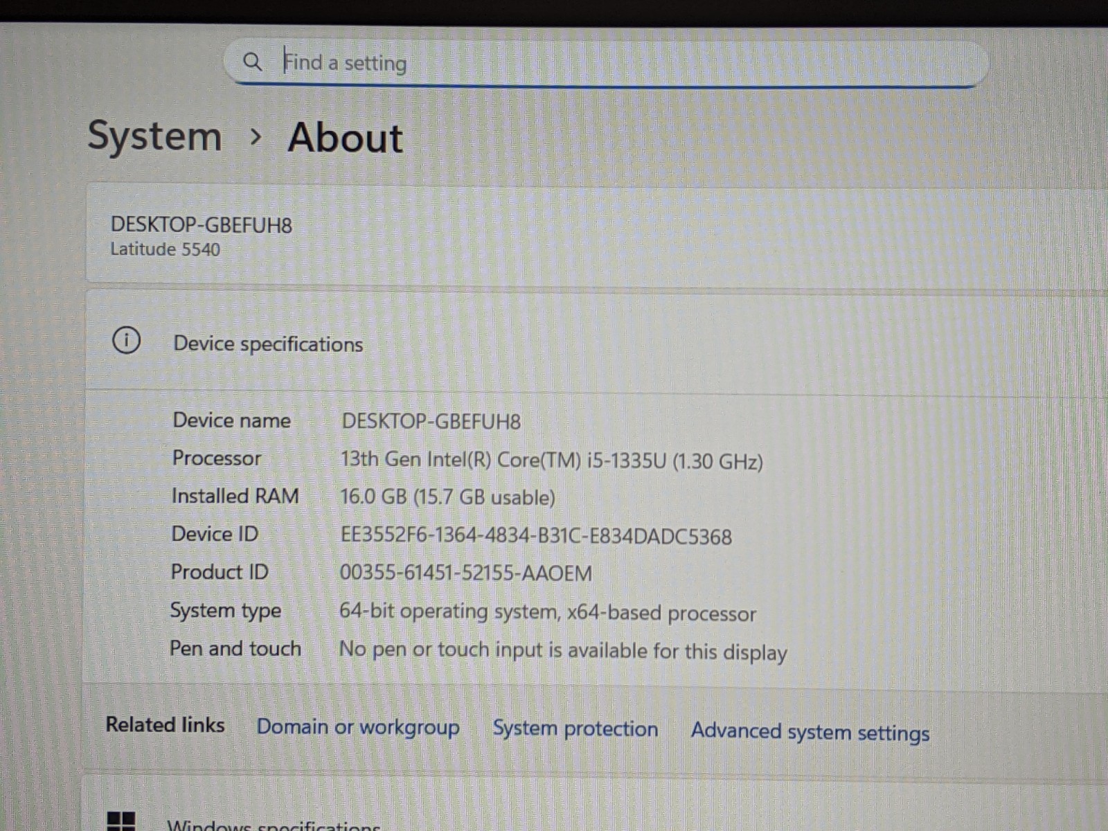 Dell Latitude 5540 15.6″FHD i5-1335U 1.3GHz 16GB 256GB Warranty-04/2027 +Charger