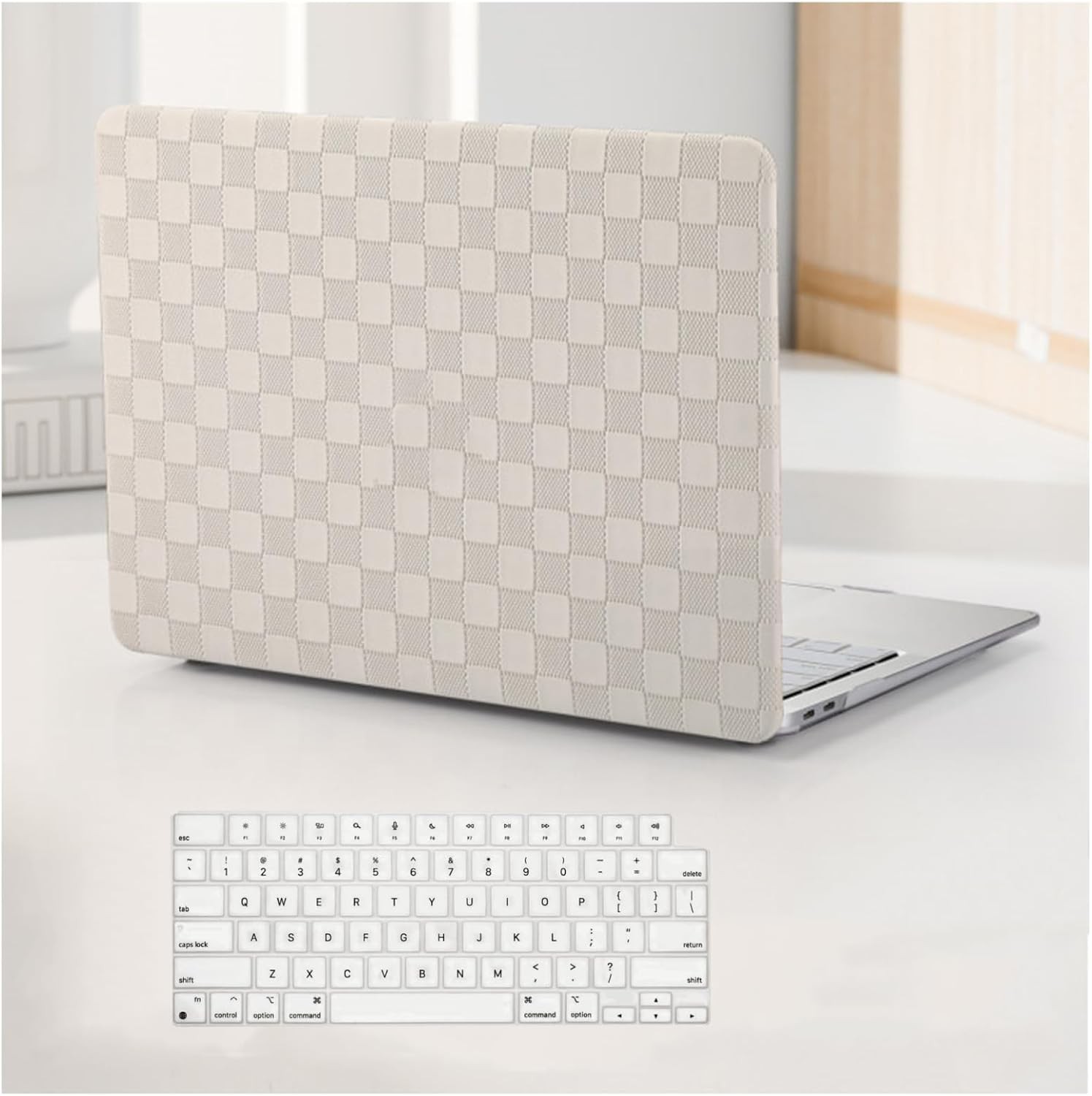 MacBook Air 13.6 inch Case 2022-2026 M5 M4 A3240 M3 A3113 M2 A2681, Beige Checke