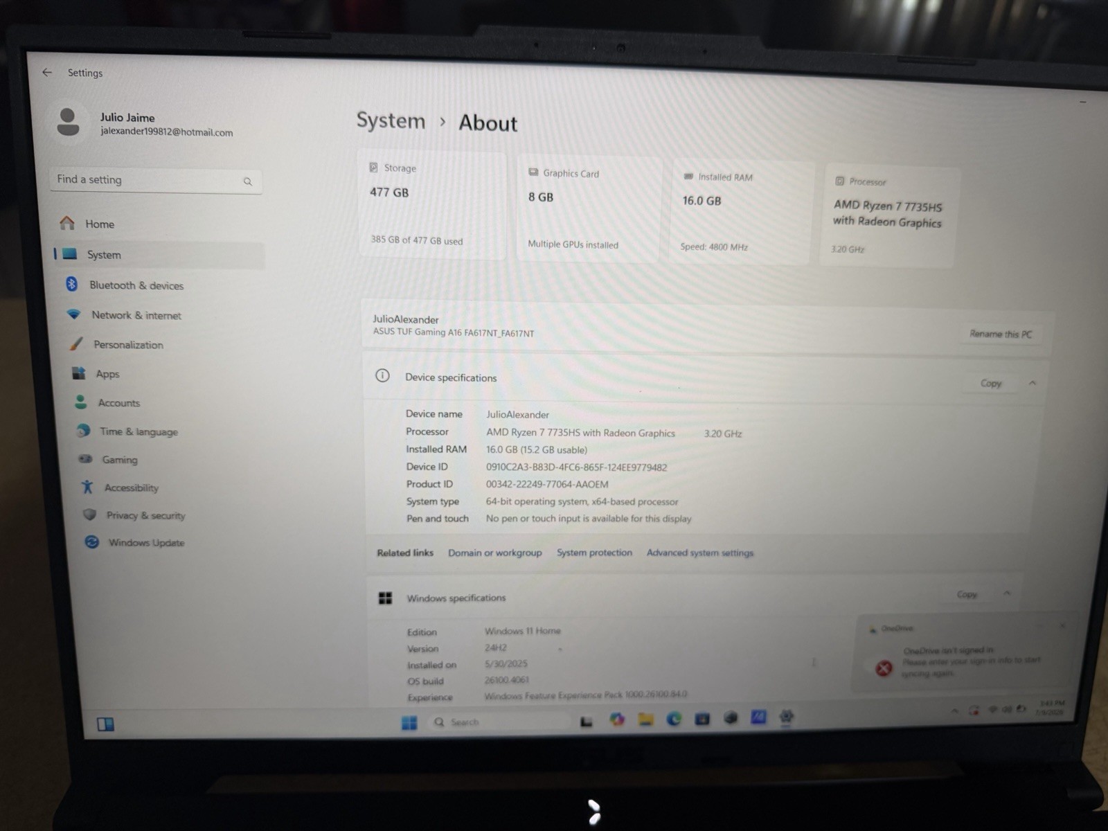 ASUS TUF Gaming A16 16-inch 165Hz Gaming Laptop FHD, AMD Ryzen 7, 16GB RAM