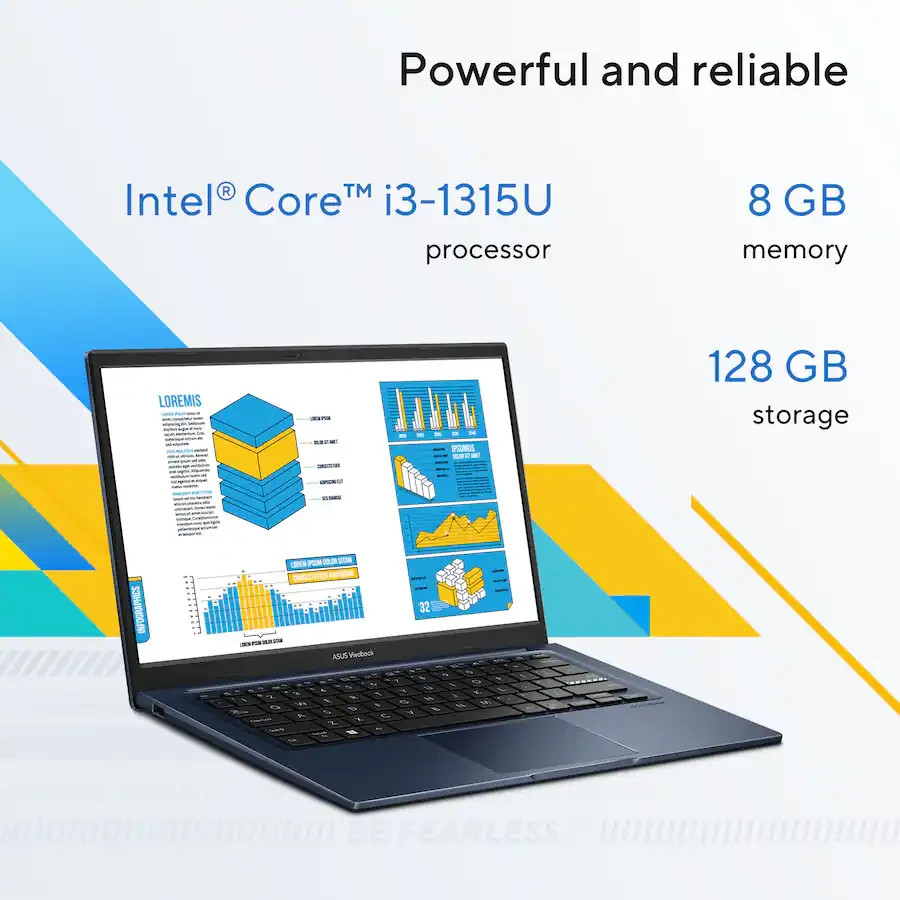 ASUS Vivobook 14″ FHD Laptop Intel Core i3 8GB 128GB SSD Win 11 USB-C HDMI