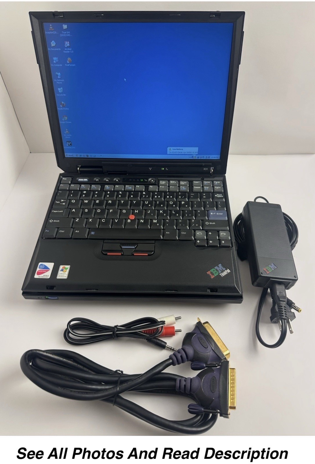 IBM ThinkPad X31 Laptop W/ Power Adapter & Cables ( For Parts ) No Return