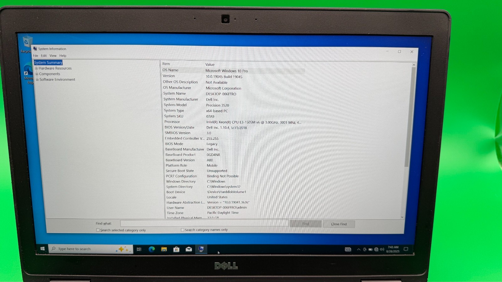 Dell Precision 3520 | E3-1505M, 32GB, 1TB SSD, 15.6″, Win 10, Quadro M620