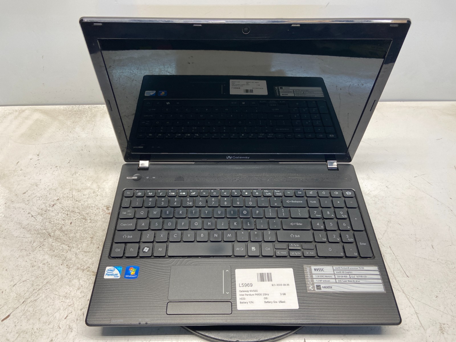 Gateway NV55C Intel Pentium P6100 2GHz 3 GB NO HDD