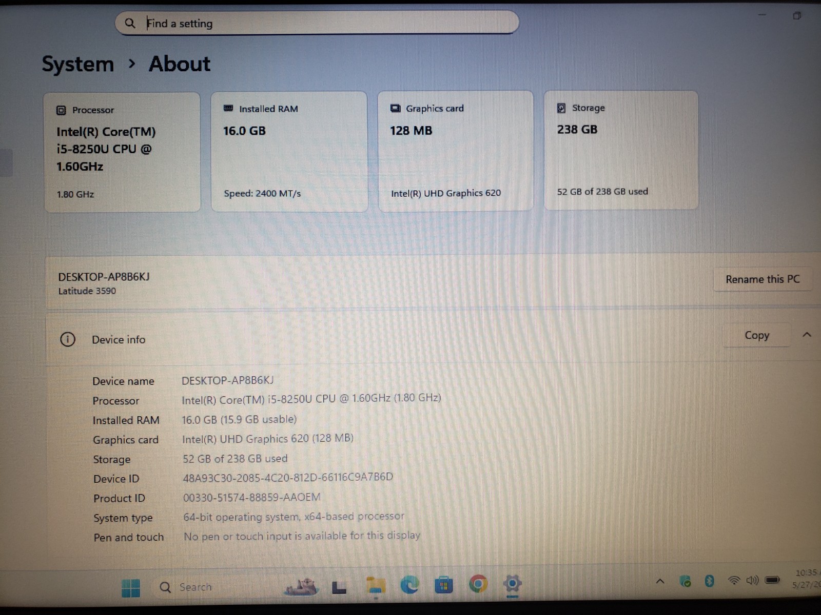 Dell Latitude 3590 15.6″ Intel Quad Core i5-8250U@1.6GHz 16GB RAM 256GB SSD #6