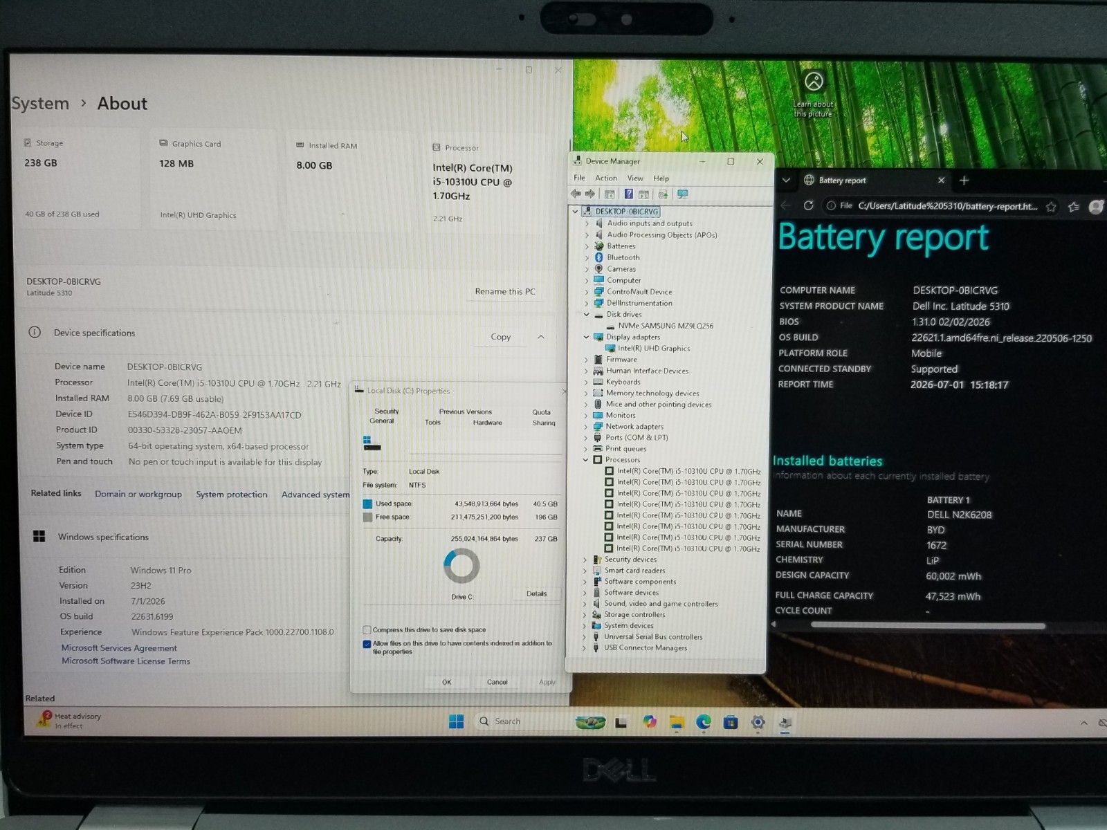 Dell Latitude 5310 13.3″ FHD i5-10310U 1.7GHz 8GB RAM 256GB NVMe Win11Pro NO AC