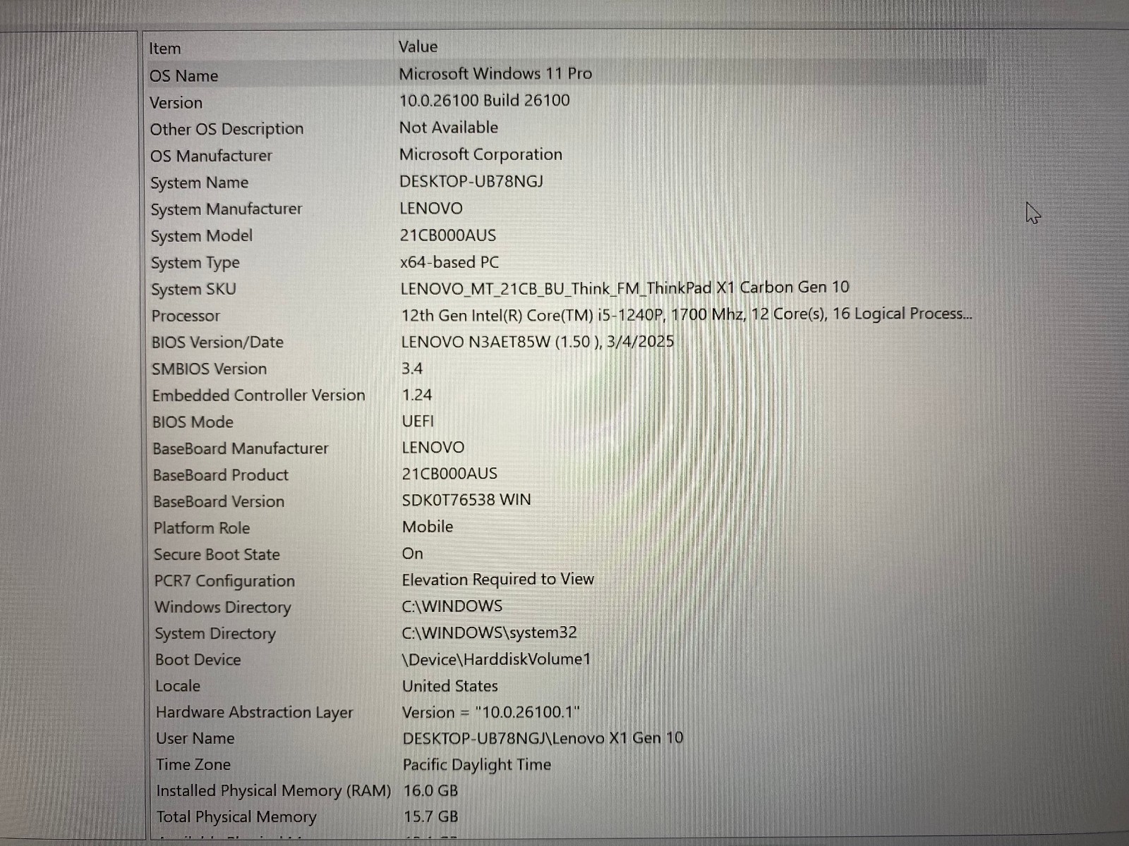 LENOVO THINKPAD X1 CARBON GEN10 14″ 256GBSSD 12thGEN INTELCORE i5-1240P WIN11PRO