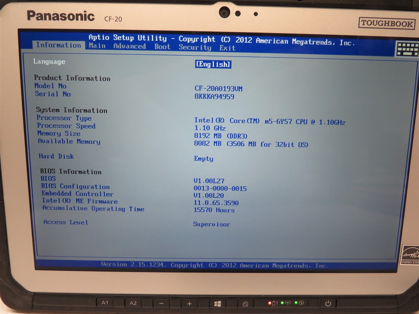 Panasonic Toughbook CF-20 Intel Core i5-7Y57@1.2GHz 8GB RAM #5