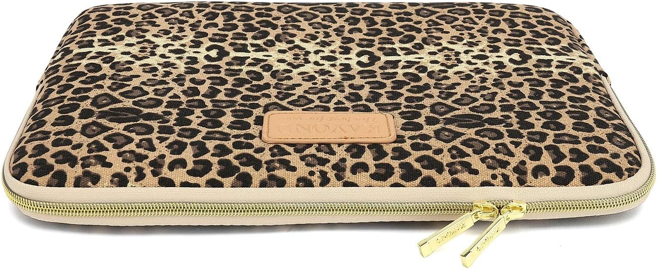 15.6 Inch Laptops Sleeve – KY-03 Canvas Fabric Brown Leopard Print Design