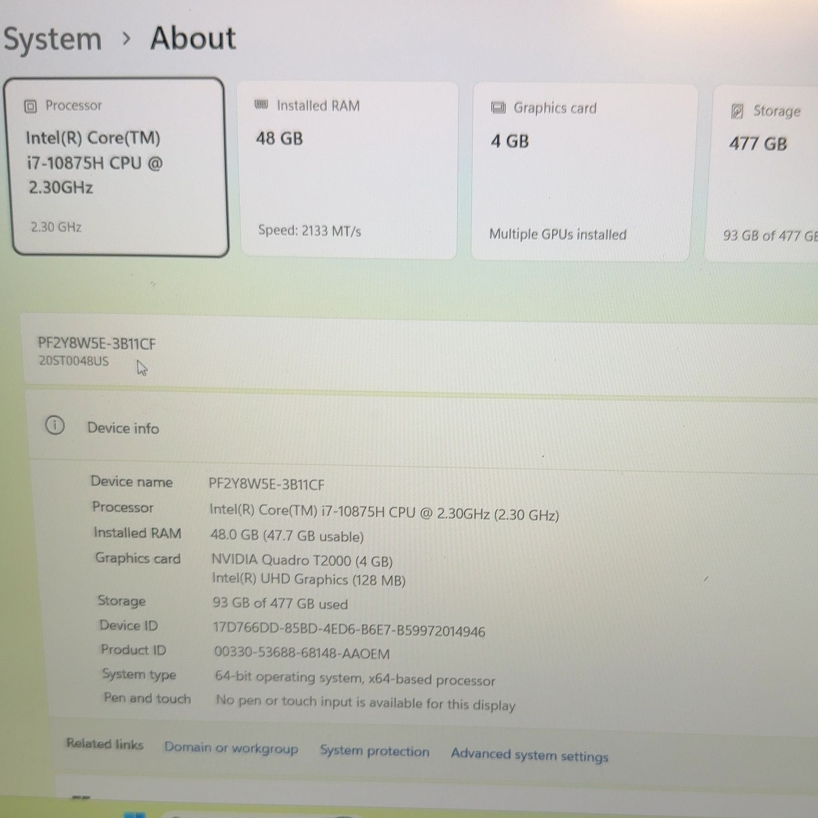 Lenovo ThinkPad P15 Gen 1 i7-10875H 48GB RAM 512GB NVMe SSD Win 11 Pro
